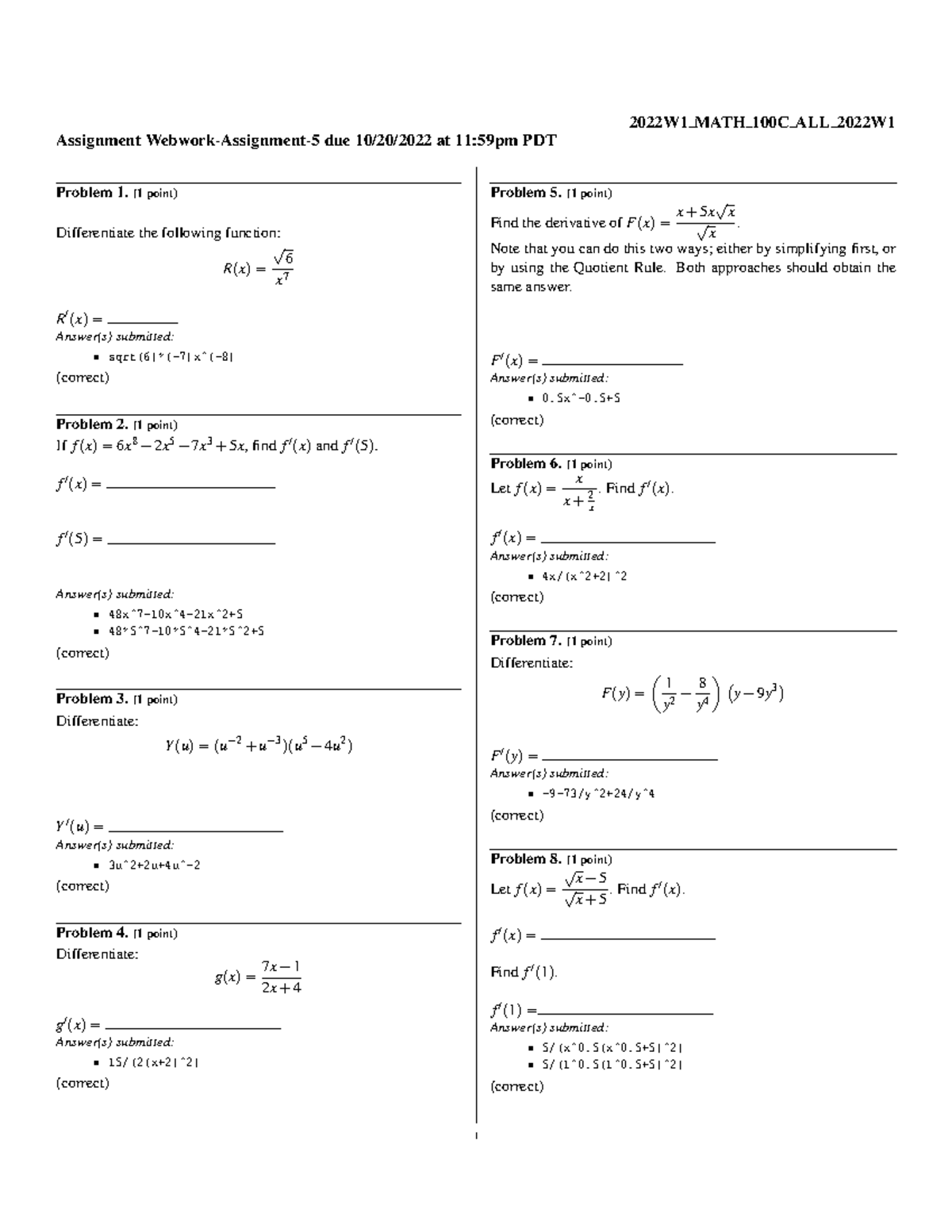 Math A5 - Math 100 assignment 5 - 2022W1 MATH 100C ALL 2022W Assignment ...