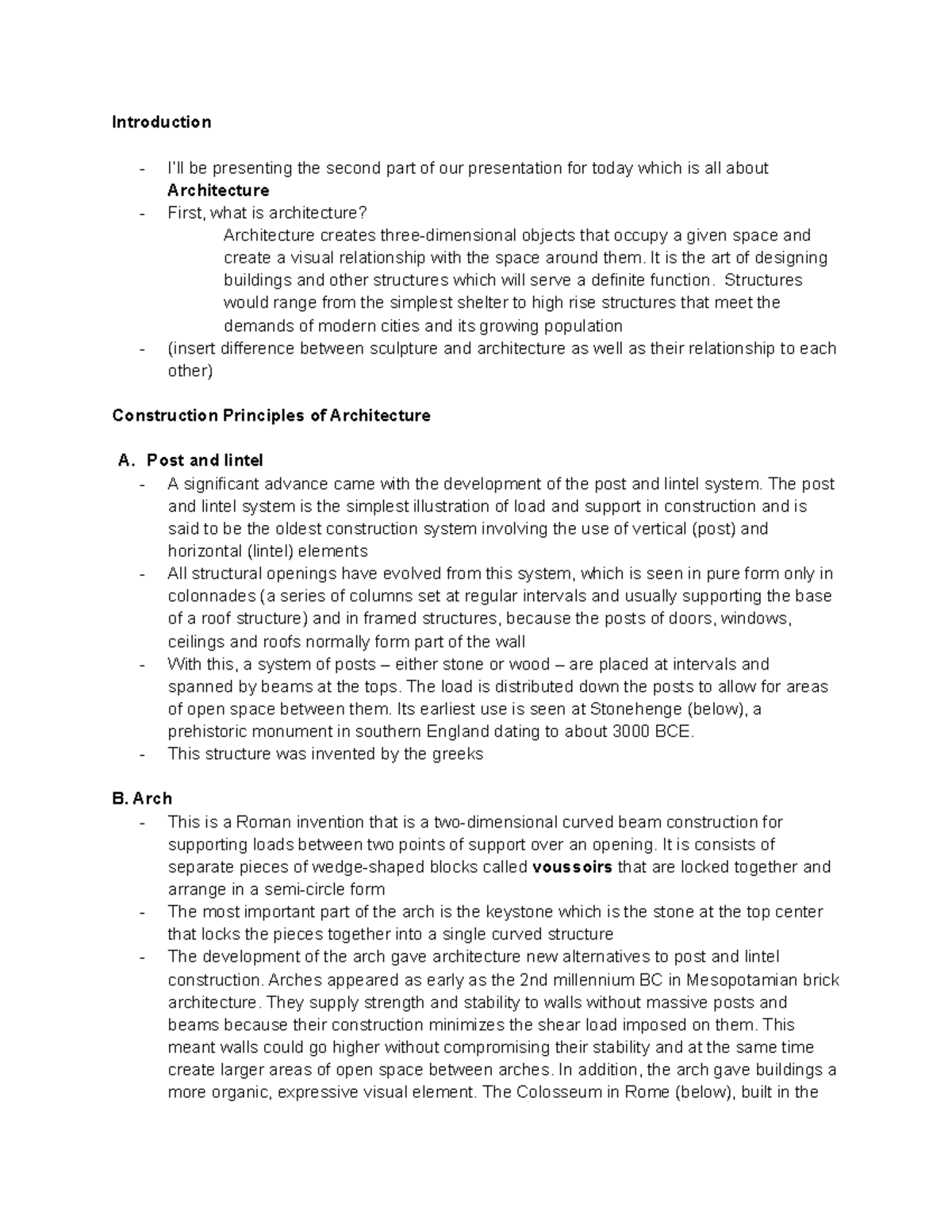 Art Appreciation Lesson 4 Architecture Introduction I’ll be presenting the second part of
