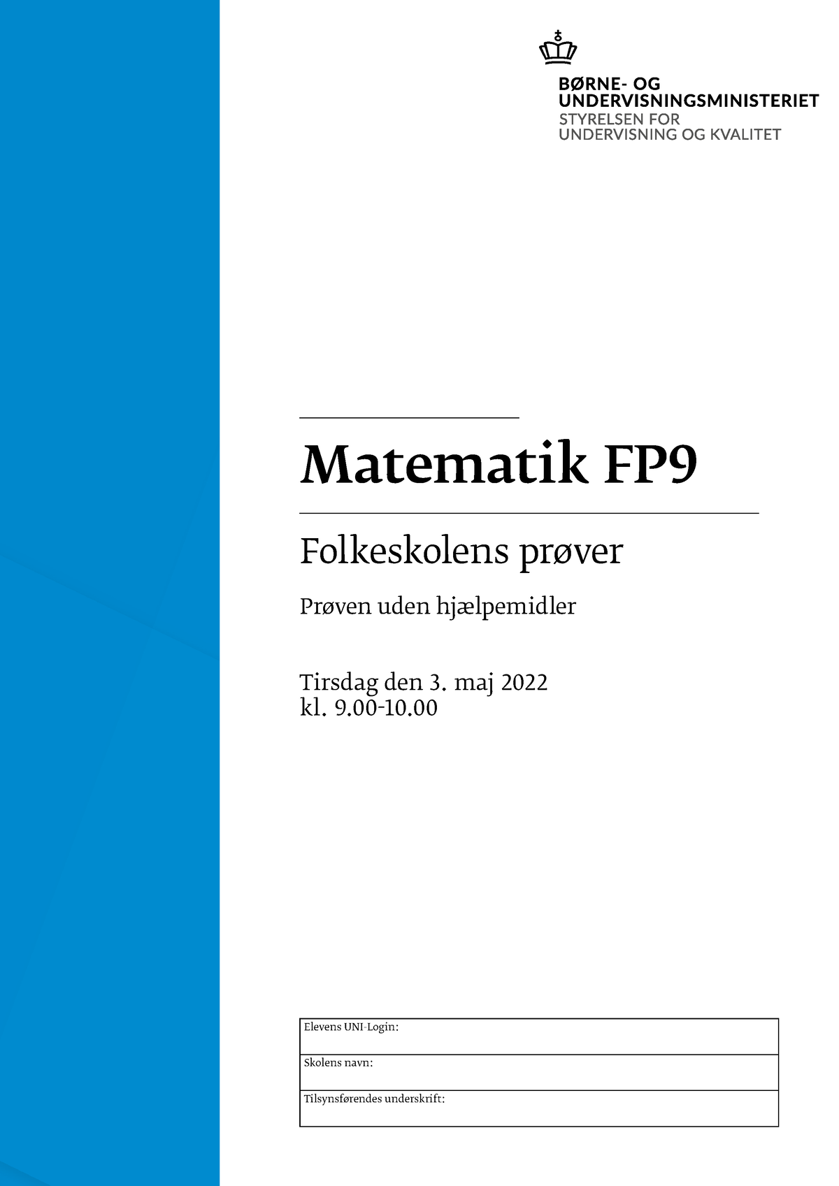 FP9 Matematik Uden Hjælpemidler Maj 2022 - Matematik FP Folkeskolens ...