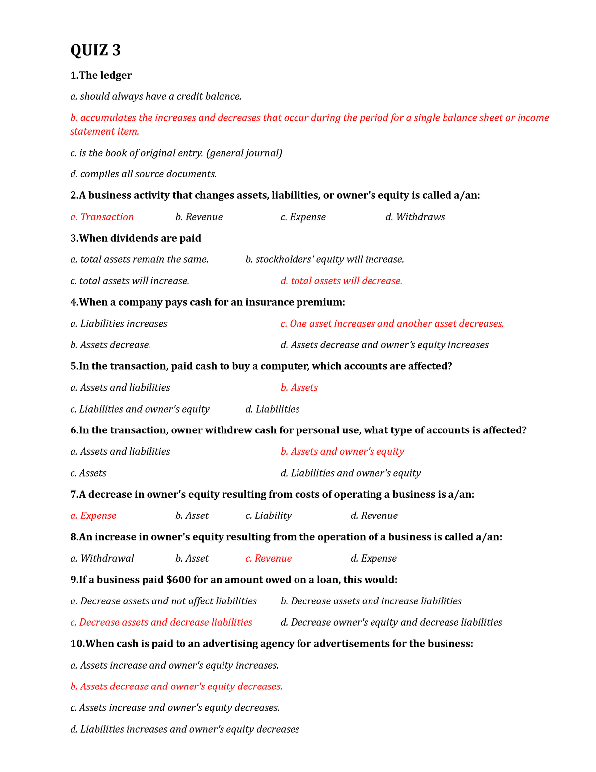 Financial Accounting: Multiple choice chapter 3 - StuDocu