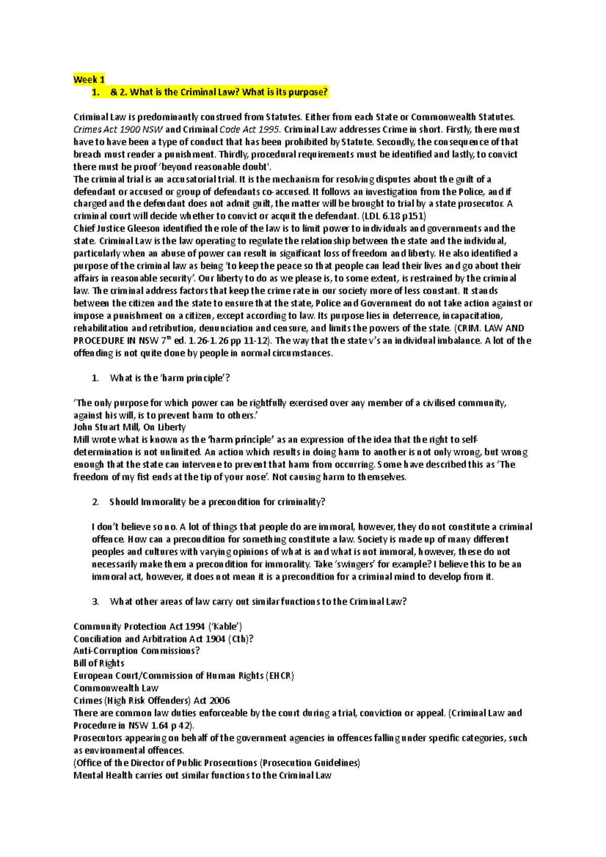 LAW 162 Weekly Tutorial Questions Answers Week 1 1. & 2. What is the