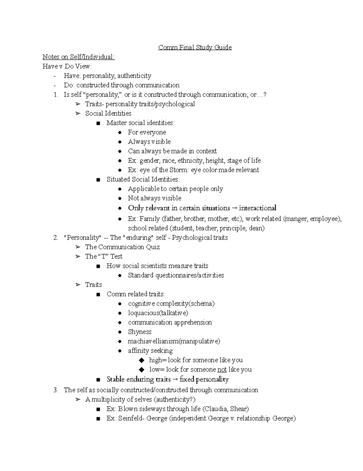 Comm Final Study Guide - Professor Mandelbaum - Comm Final Study Guide ...