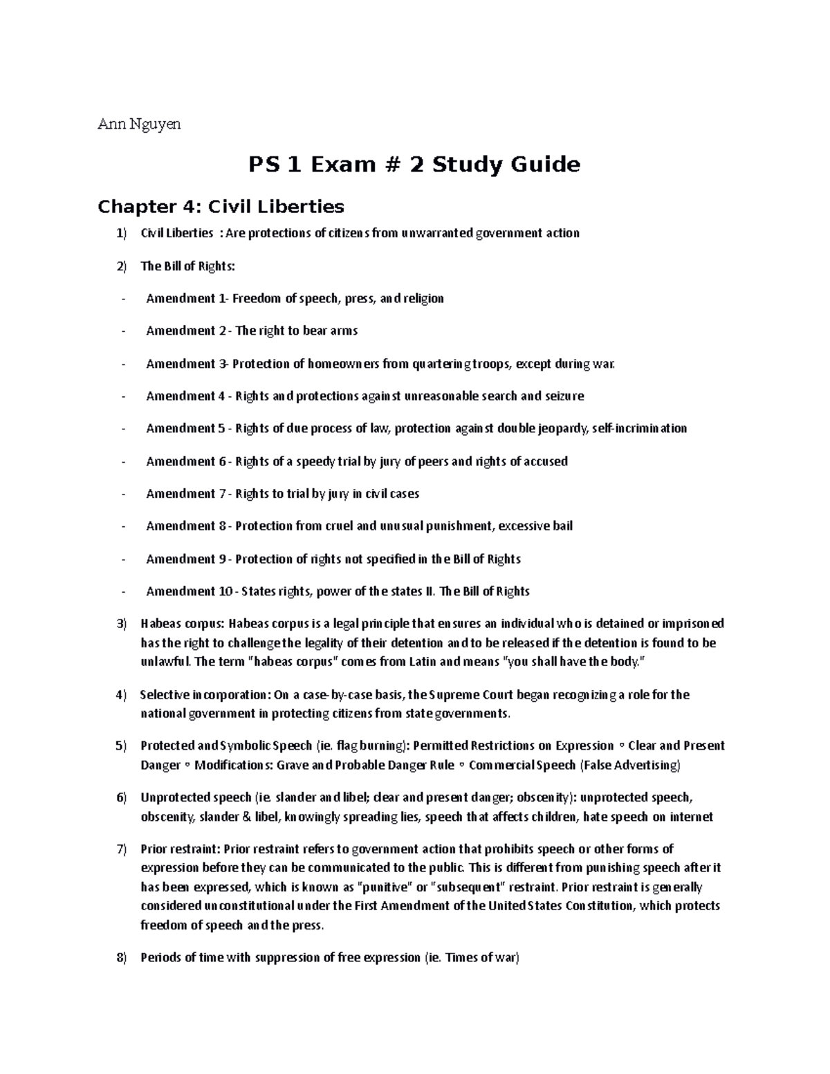 POL 1 Study Guide Exam 2 OER - Ann Nguyen PS 1 Exam # 2 Study Guide ...