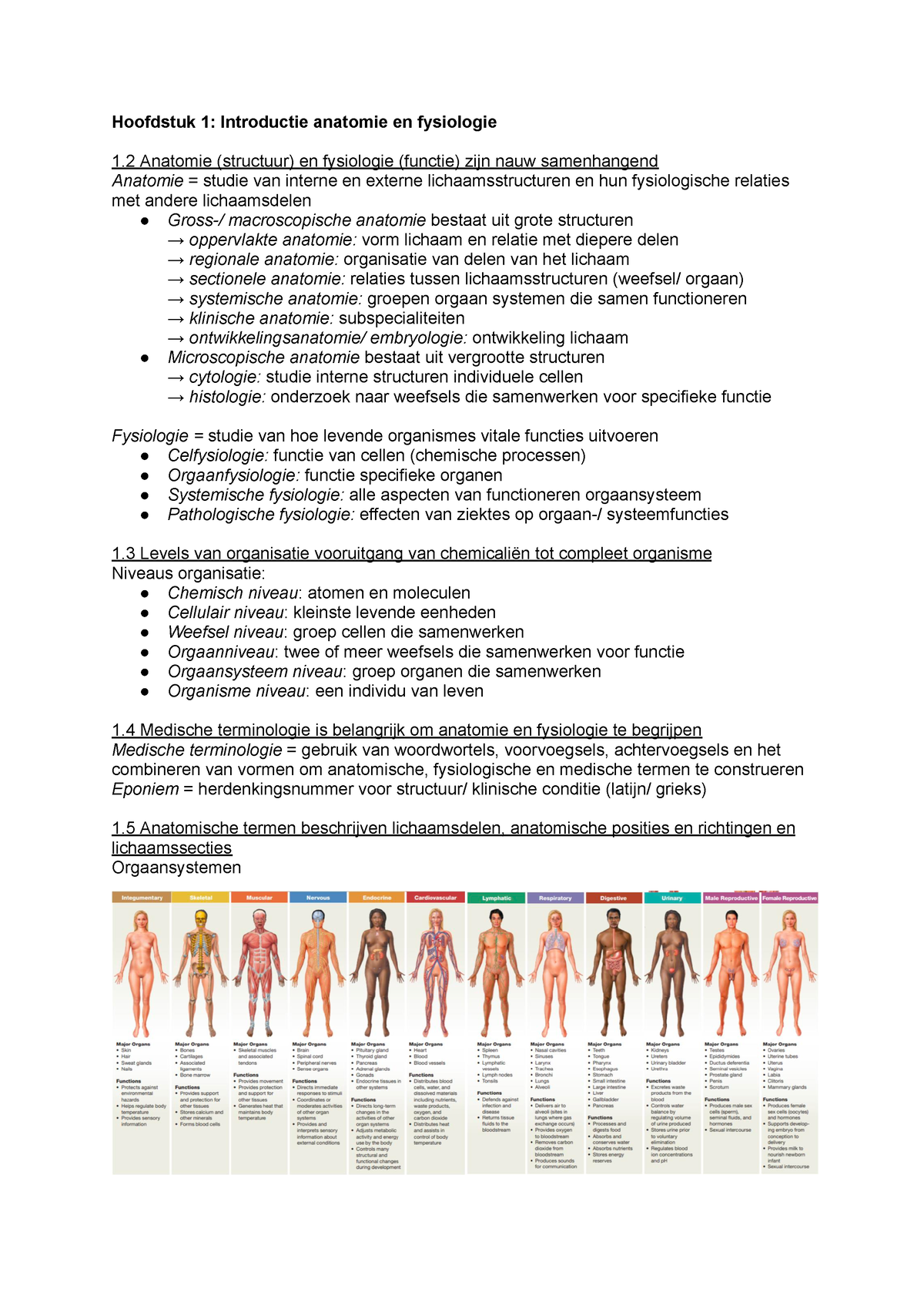 Samenvatting Humane Anatomie En Fysiologie Boek - Hoofdstuk 1 ...