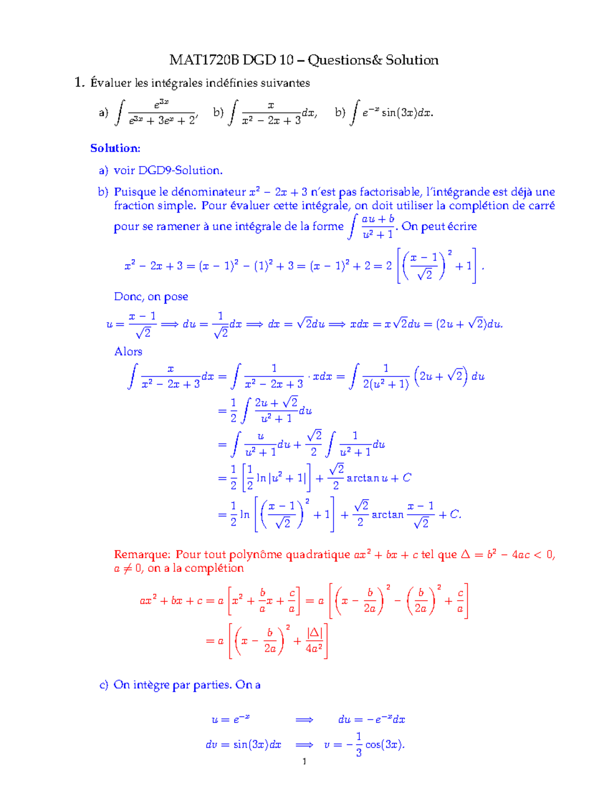 DGD10-Solution - DGD solution - MAT1720B DGD 10 – Questions& Solution 1 ...