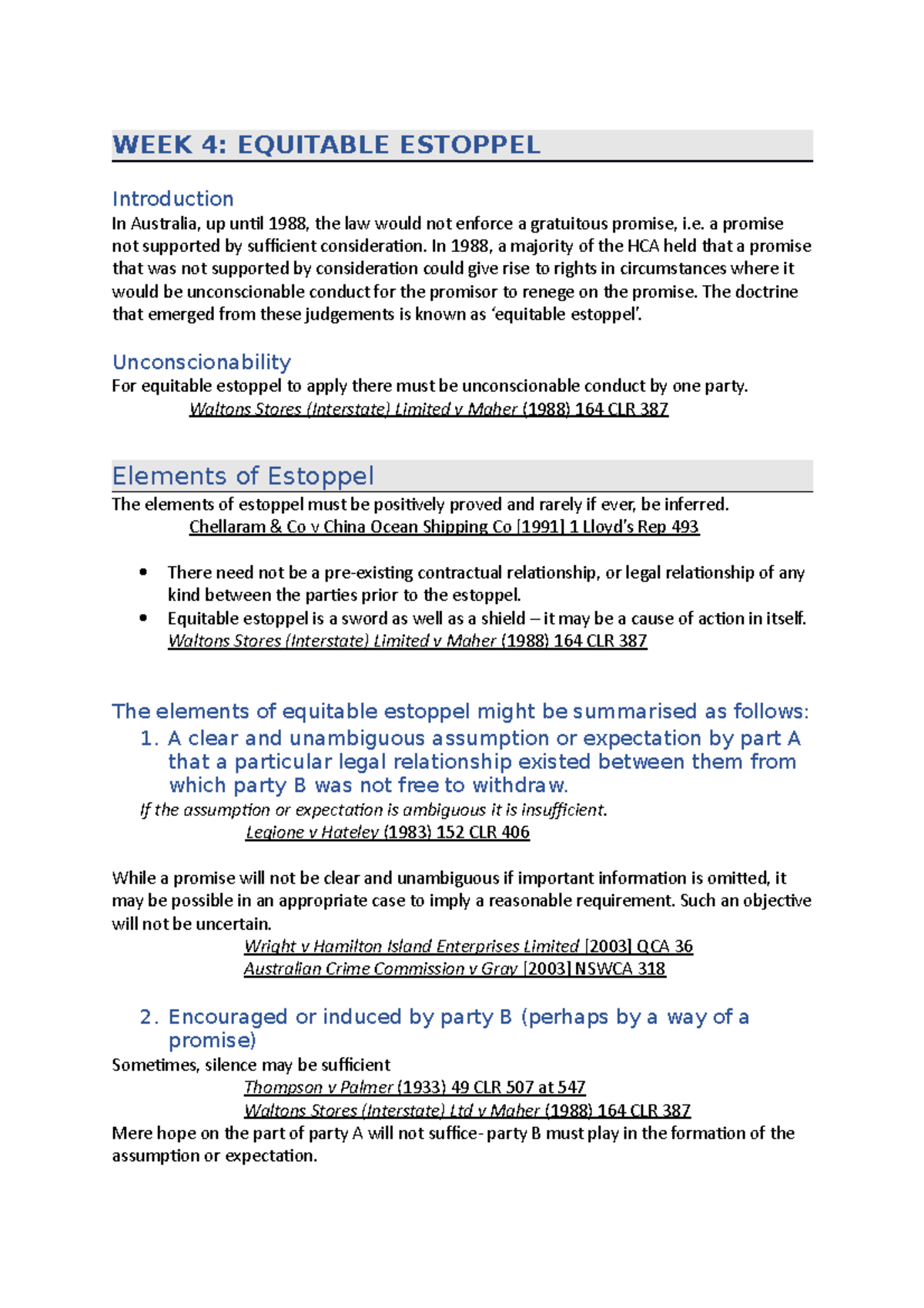 WEEK 4 Equitable Estoppel[ 22010 76 ] WEEK 4 EQUITABLE ESTOPPEL