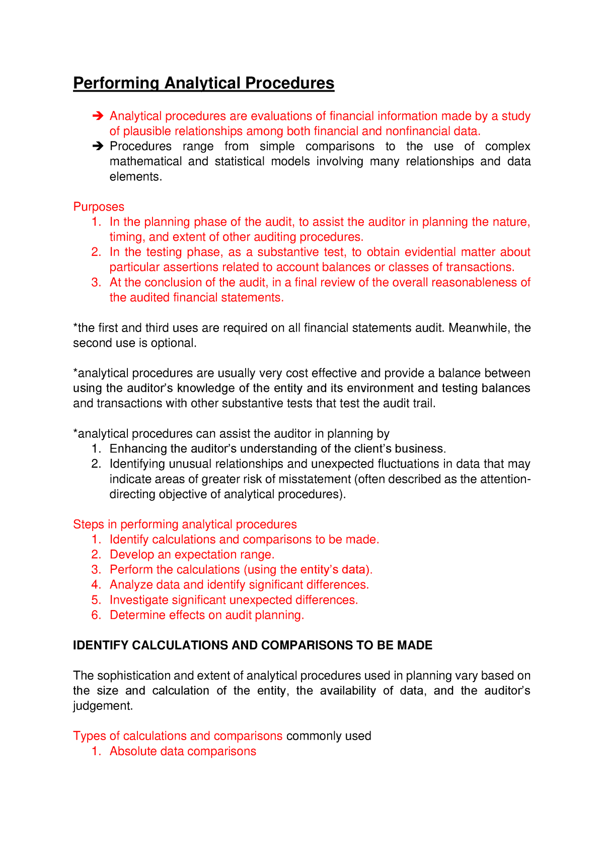 Analytical Procedure - Procedures Range From Simple Comparisons To The ...