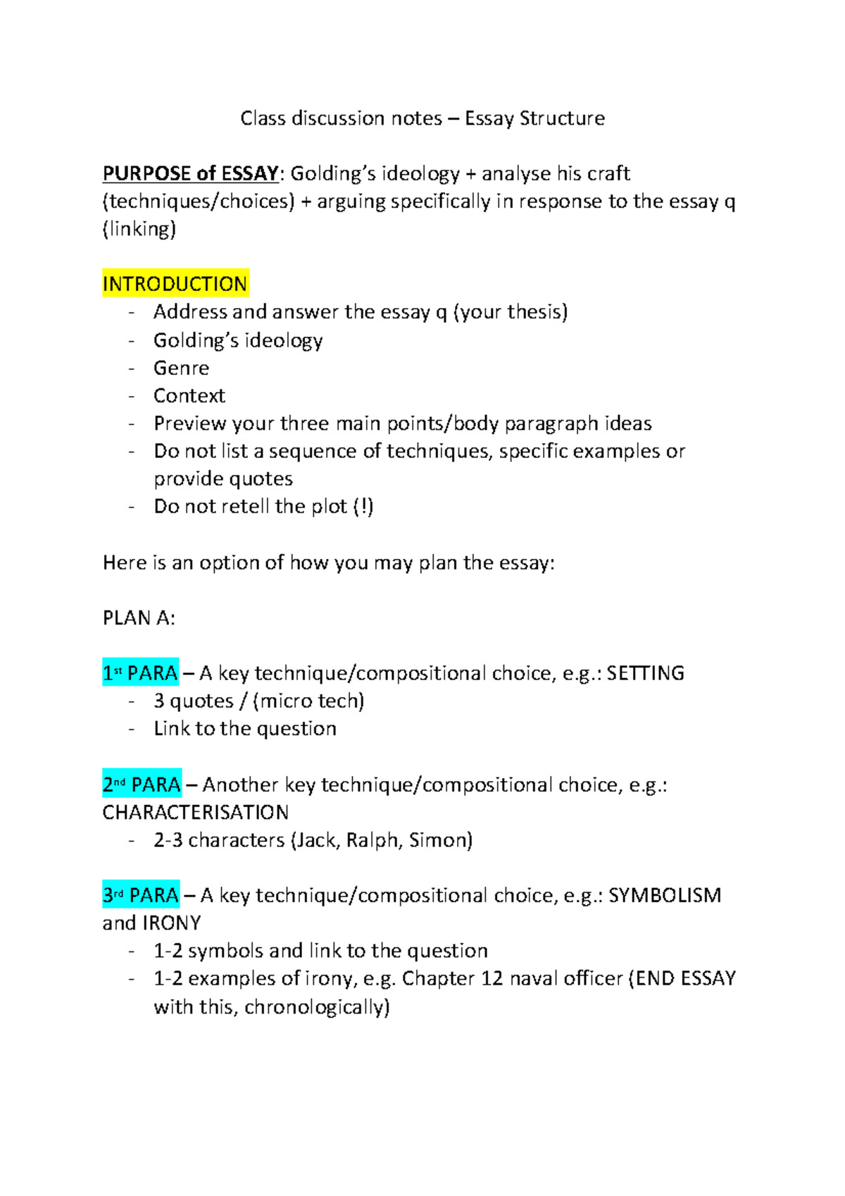 Essay Structure - 12321321 - Class discussion notes – Essay Structure ...