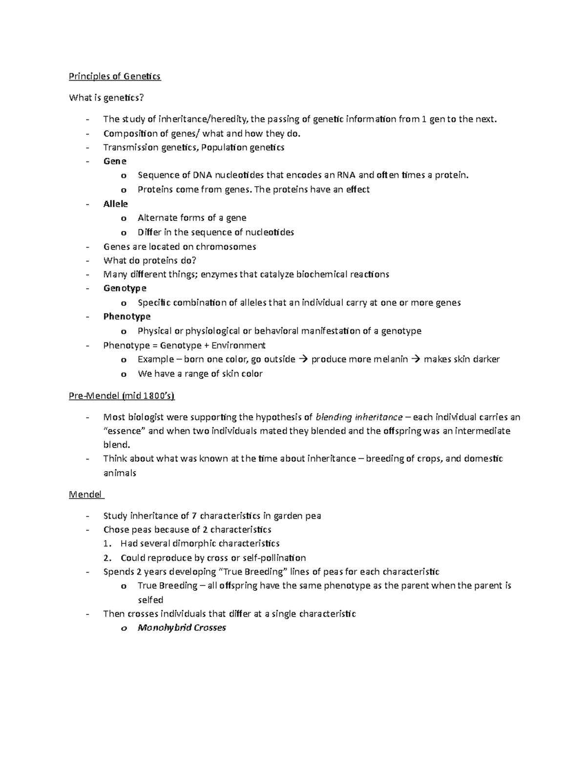 Genetics Exam1 Pt1 Notes - Principles of Genetics What is genetics ...