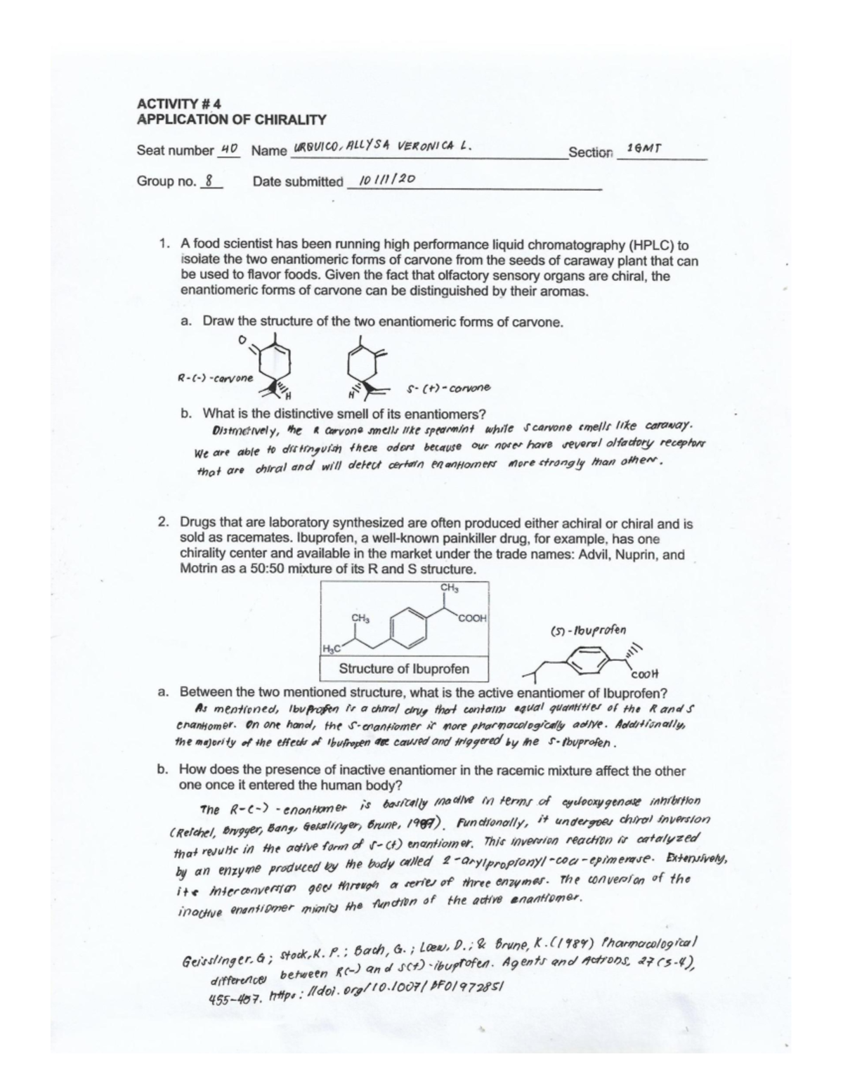 40 Urquico Activity 4 - Application of chirality - Organic Chemistry ...
