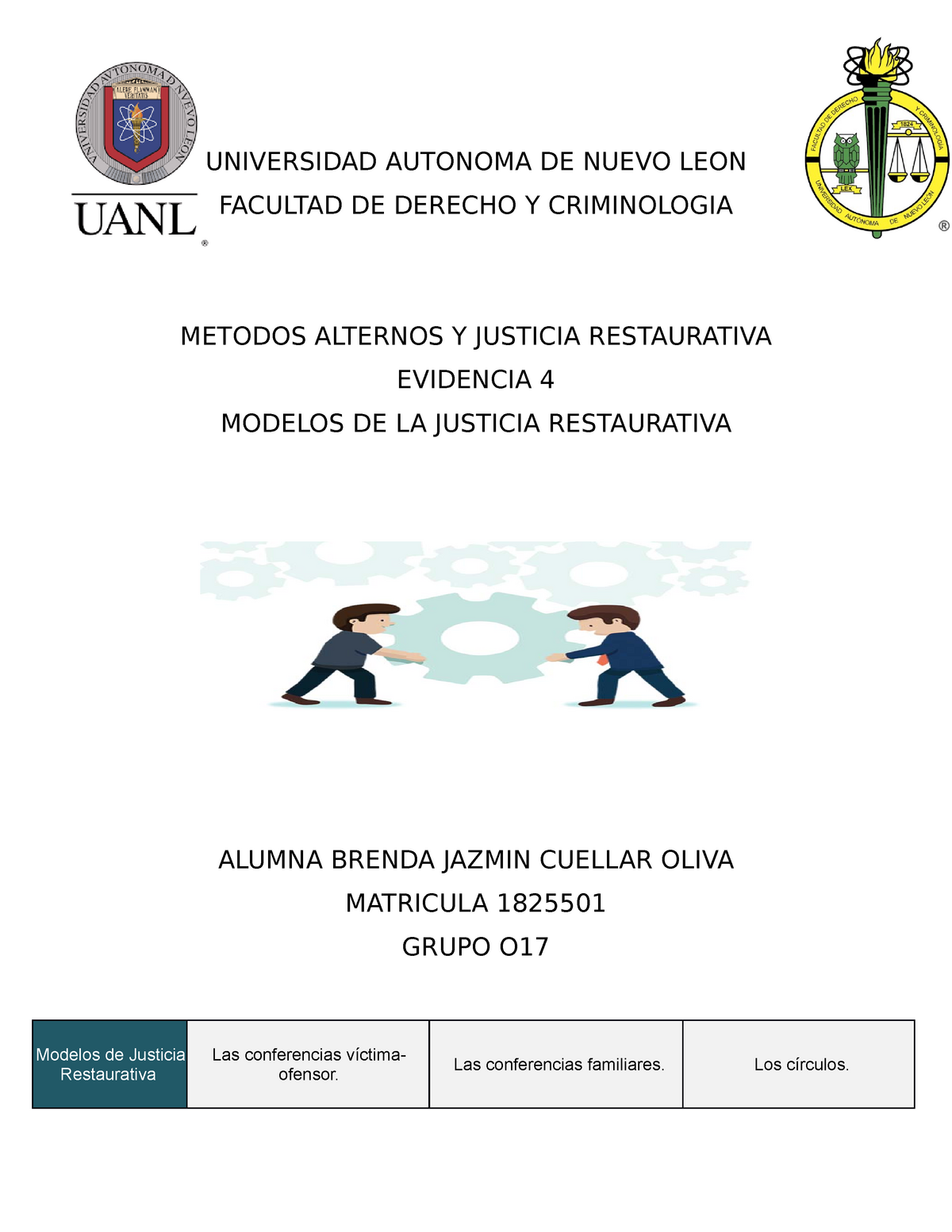 Modelos de Justicia Restaurativa - UNIVERSIDAD AUTONOMA DE NUEVO LEON  FACULTAD DE DERECHO Y - Studocu