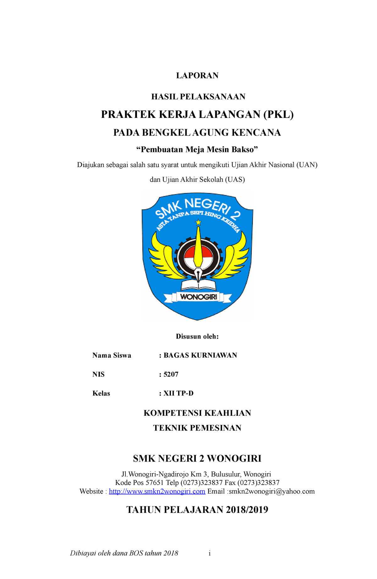 Laporan Pkl Penting Laporan Hasil Pelaksanaan Praktek Kerja