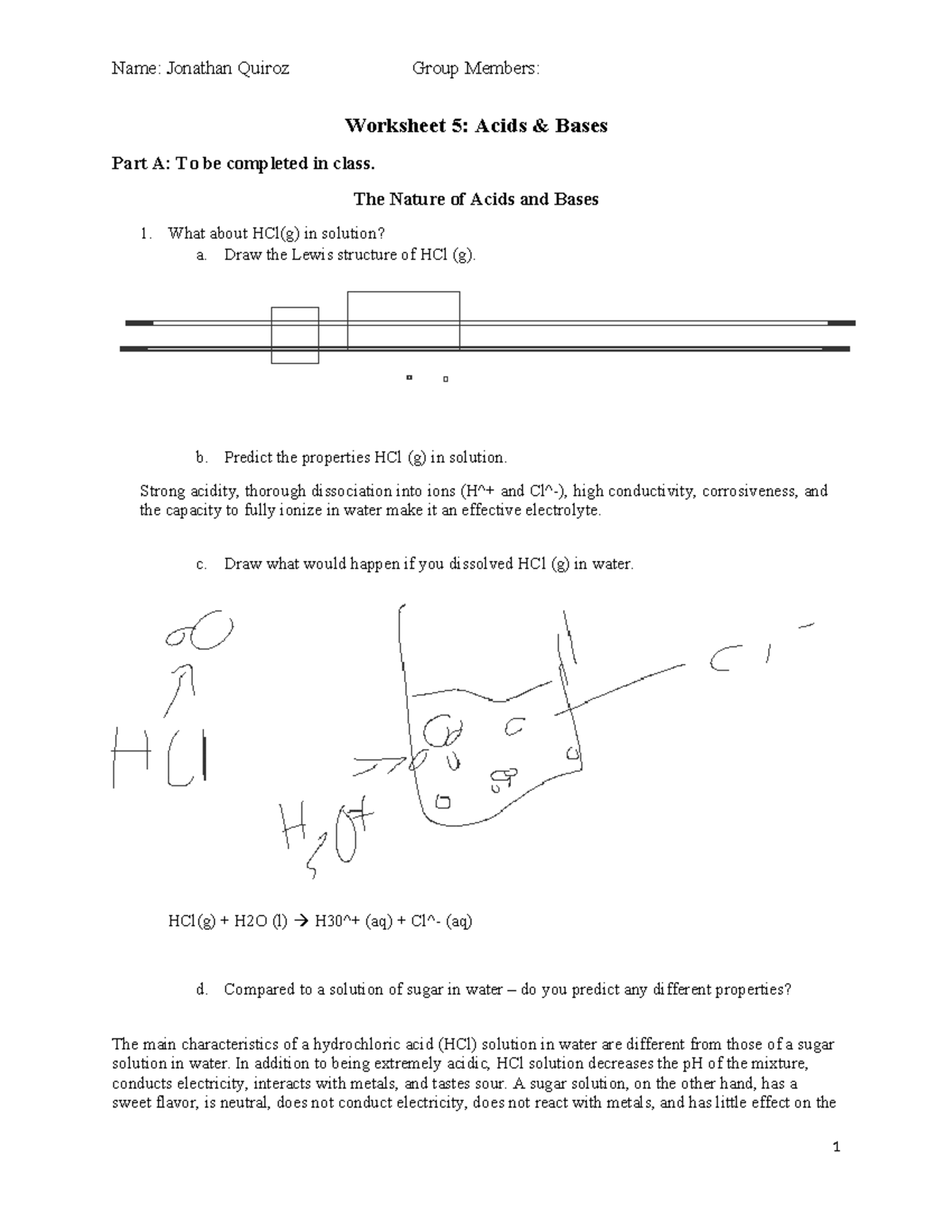 Worksheet 5 Acids and Bases new - Worksheet 5: Acids & Bases Part A: To ...