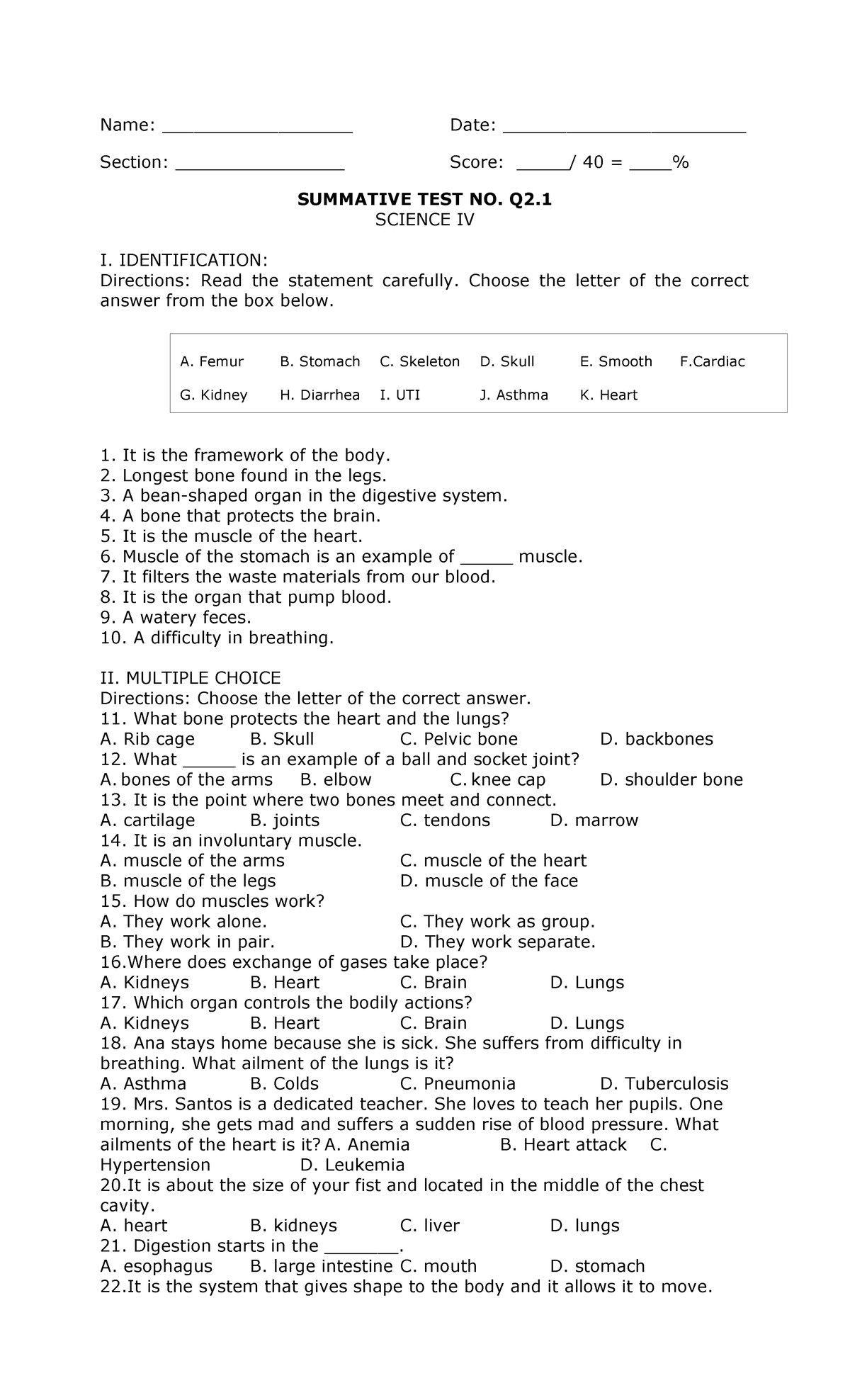 2nd Grading Summative-Science - Name: __________________ Date ...