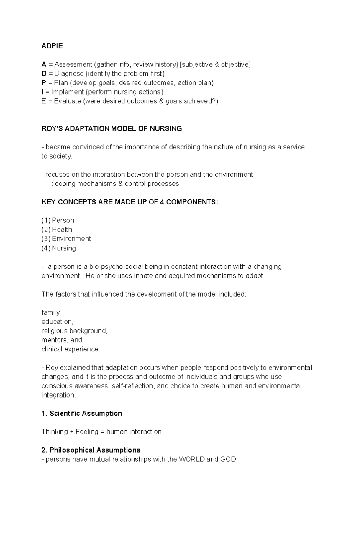 TFN-Reviwer - Fundamentals of Nursing - ADPIE A = Assessment (gather ...