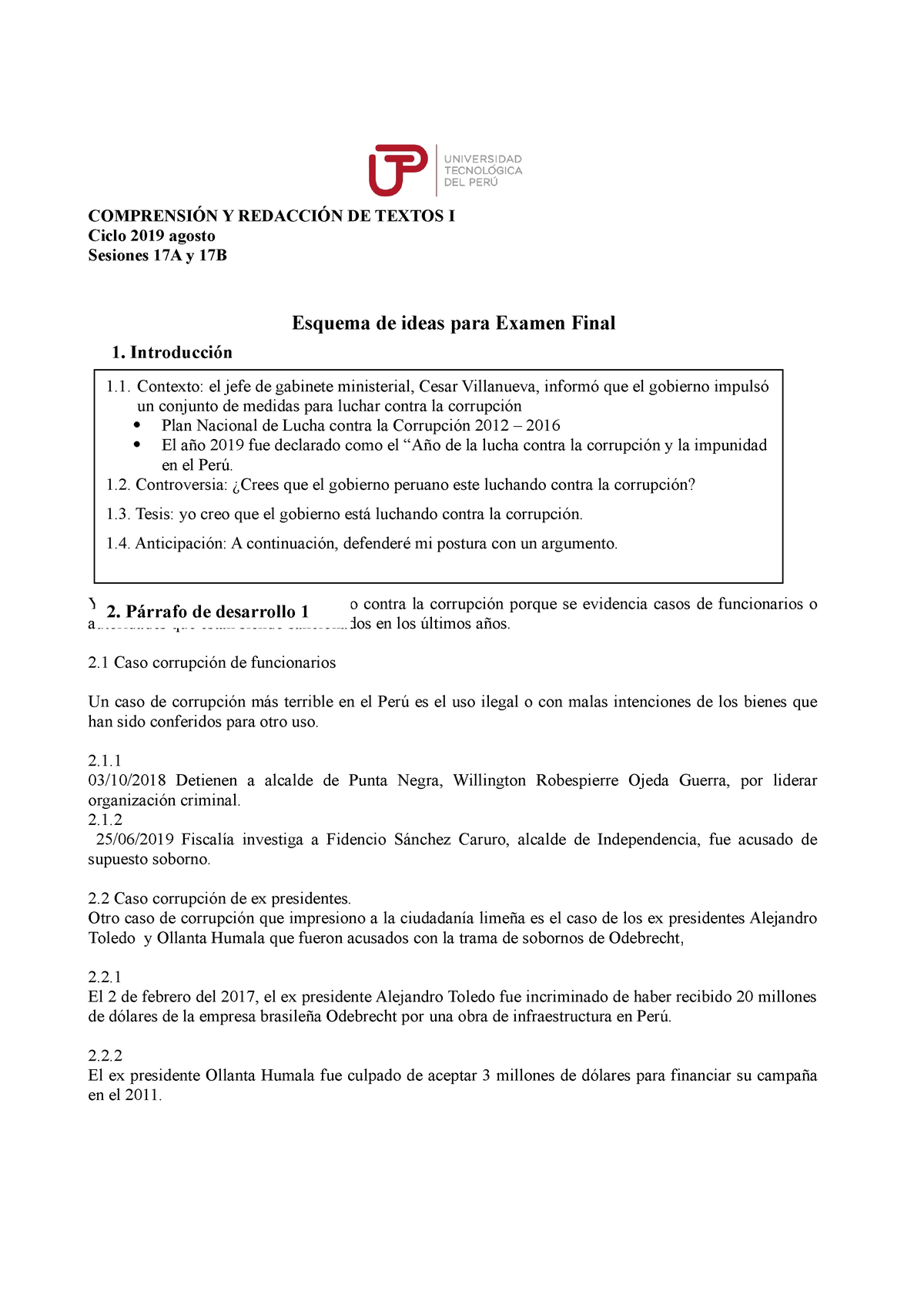 Examen Final De Redaccion 1 ComprensiÓn Y RedacciÓn De Textos I Ciclo