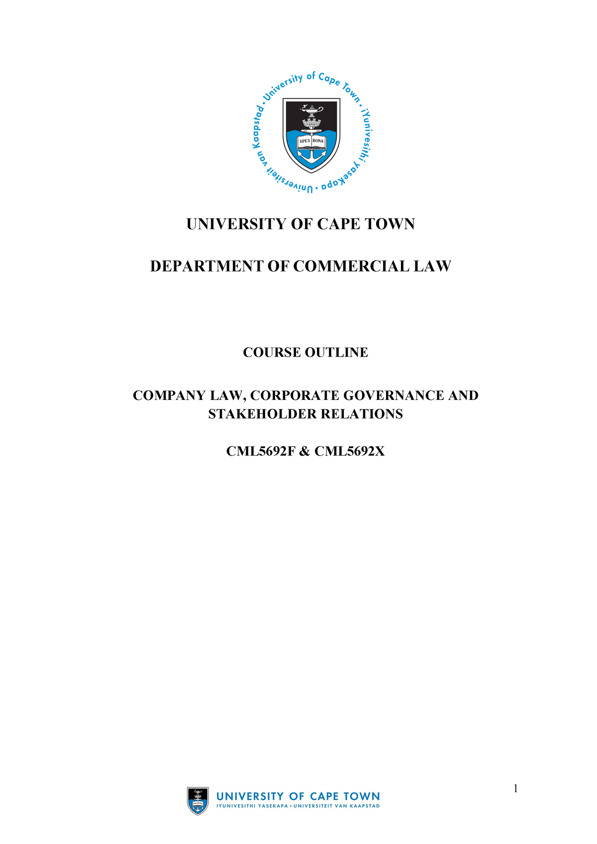 CML5692F Course Outline - 2024 - UNIVERSITY OF CAPE TOWN DEPARTMENT OF ...