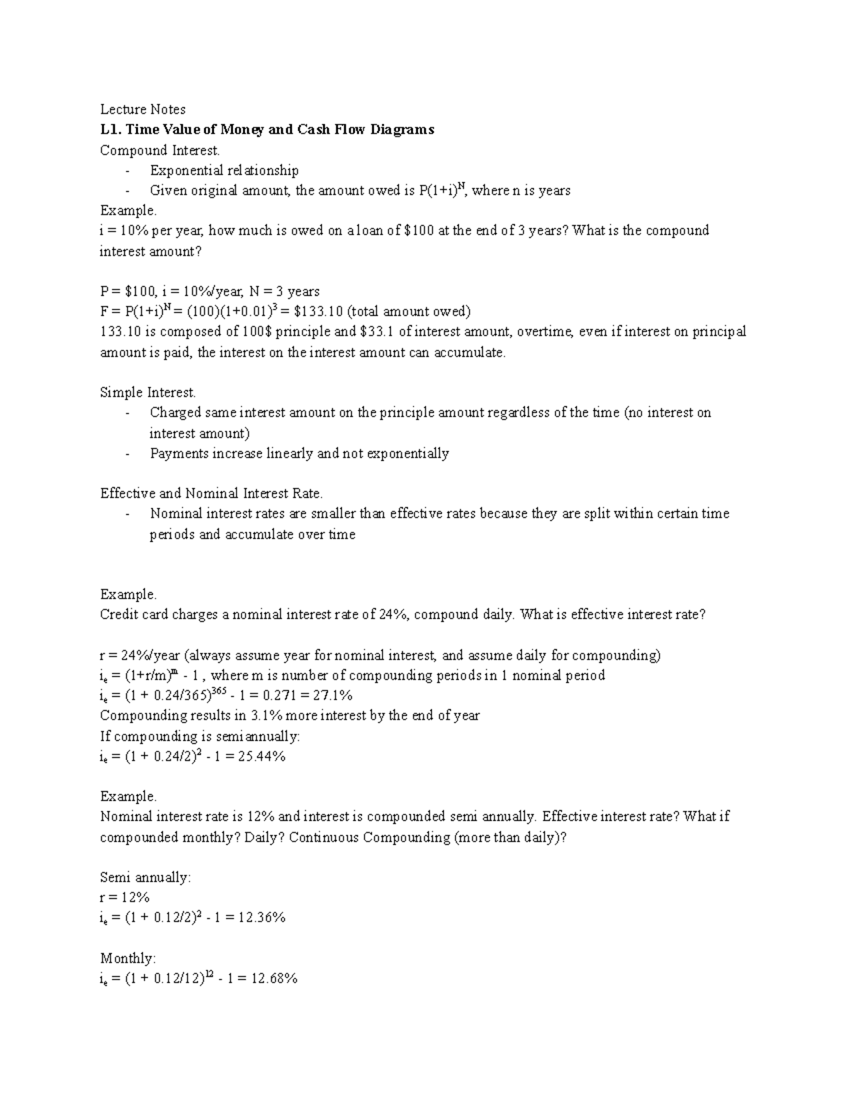 ECOR3800 - Lecture Notes L1. Time Value of Money and Cash Flow Diagrams ...