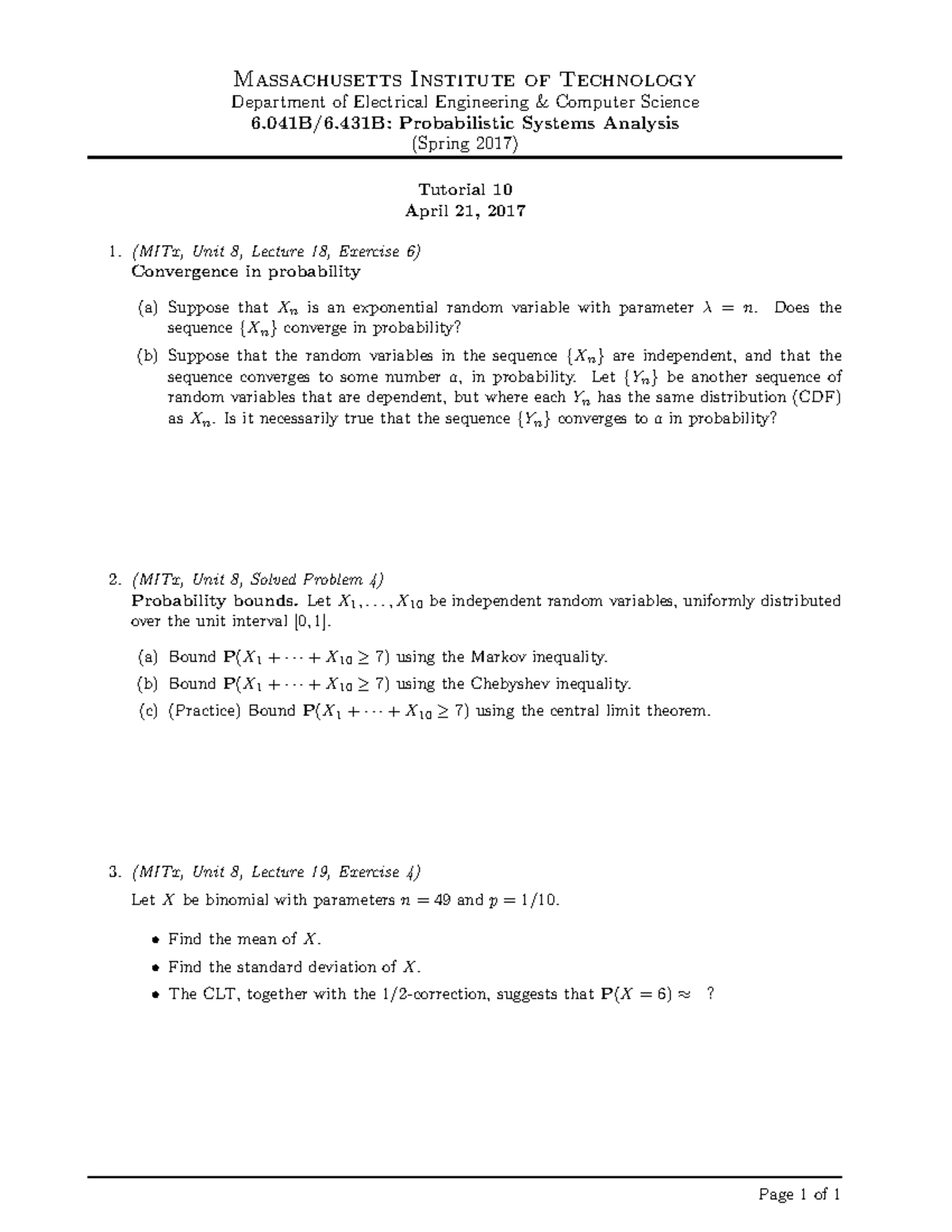 Tut10 - Tutorial 10 Questions - Massachusetts Institute Of Technology ...