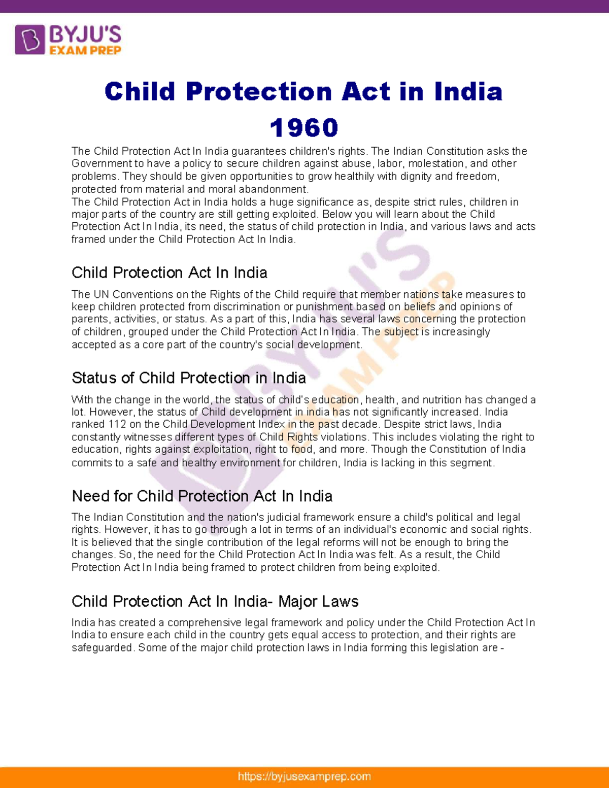 Child protection act in india 1960 upsc notes 88 Child Protection Act