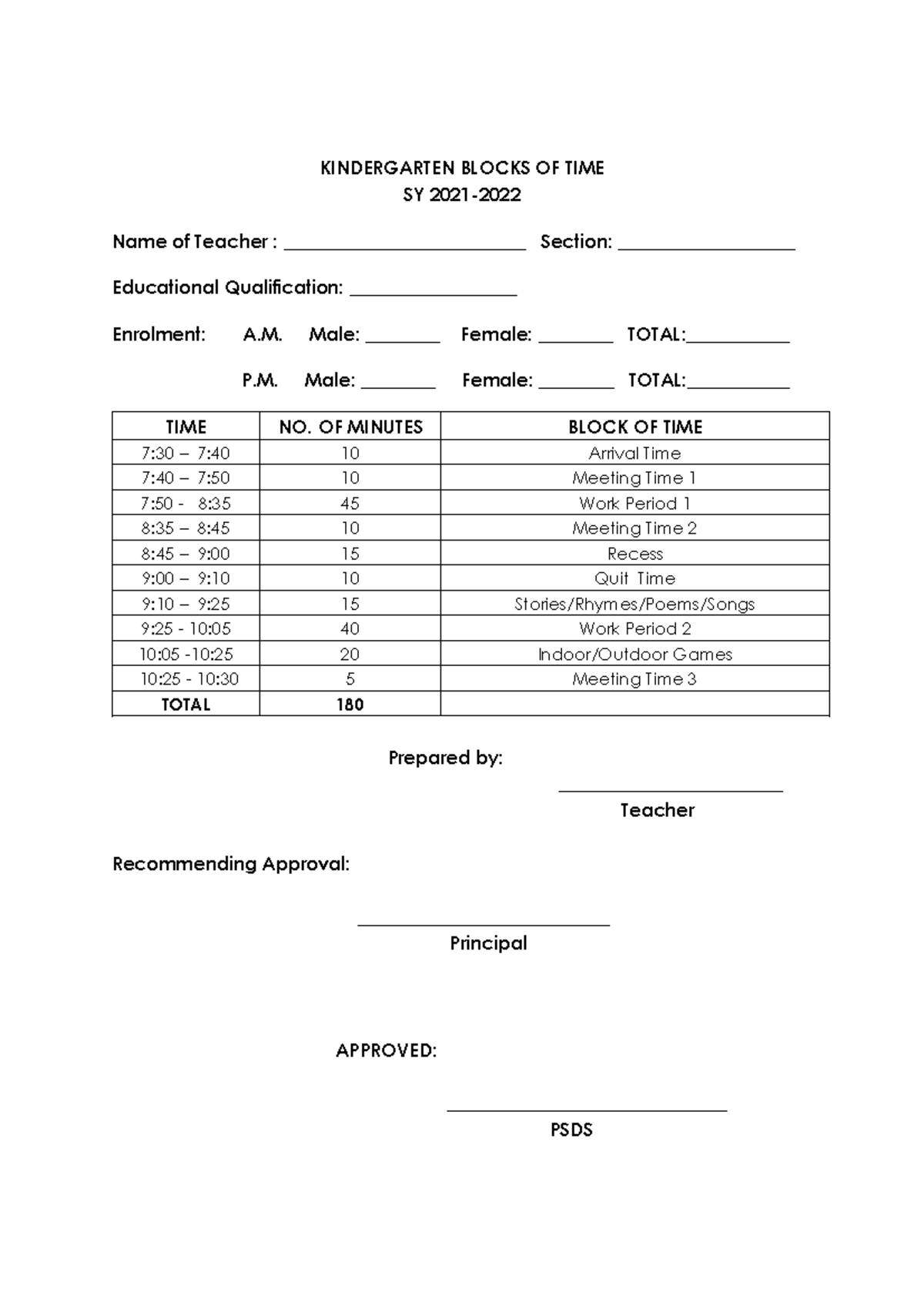 06 Kindergarten Blocks OF TIME KINDERGARTEN BLOCKS OF TIME SY 2021
