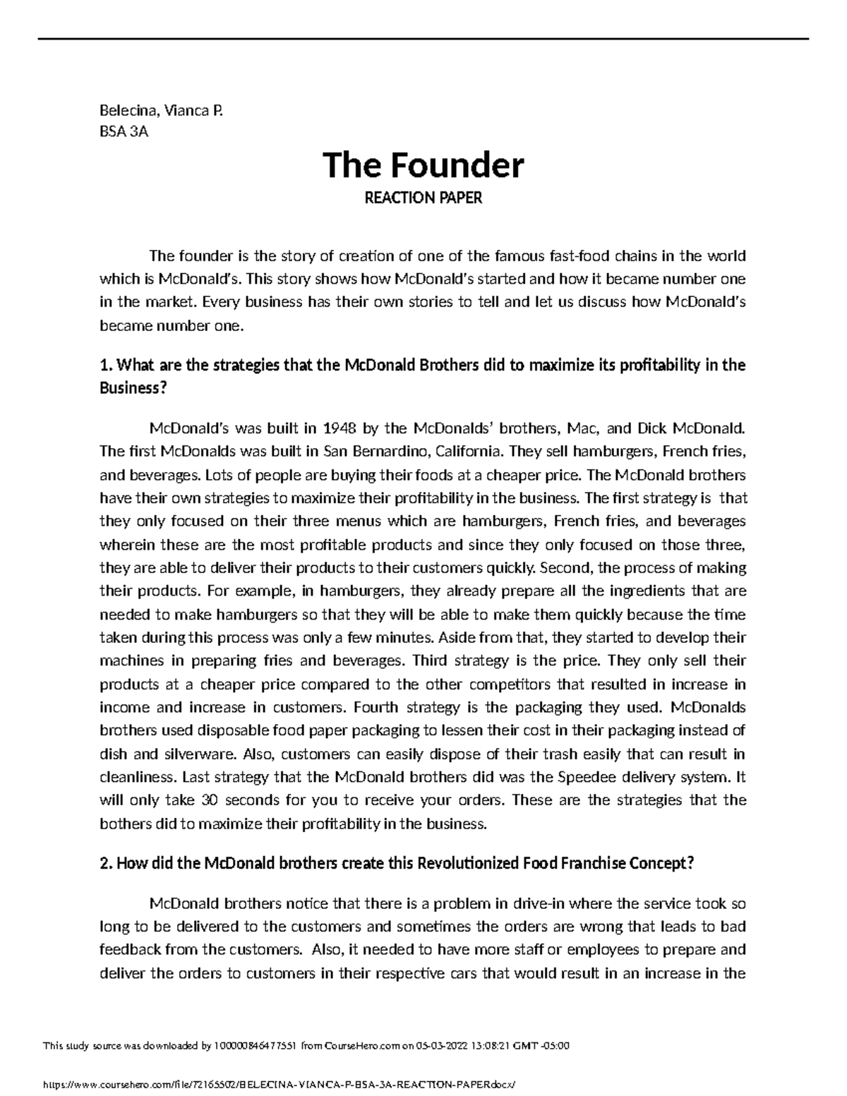 the founder movie essay