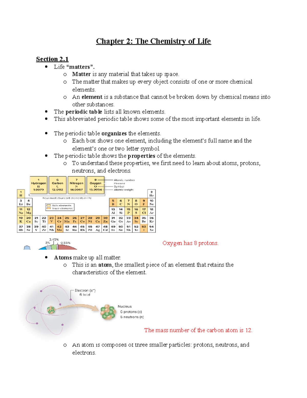 Chapter 2 Notes - Chapter 2: The Chemistry Of Life Section 2. Life ...