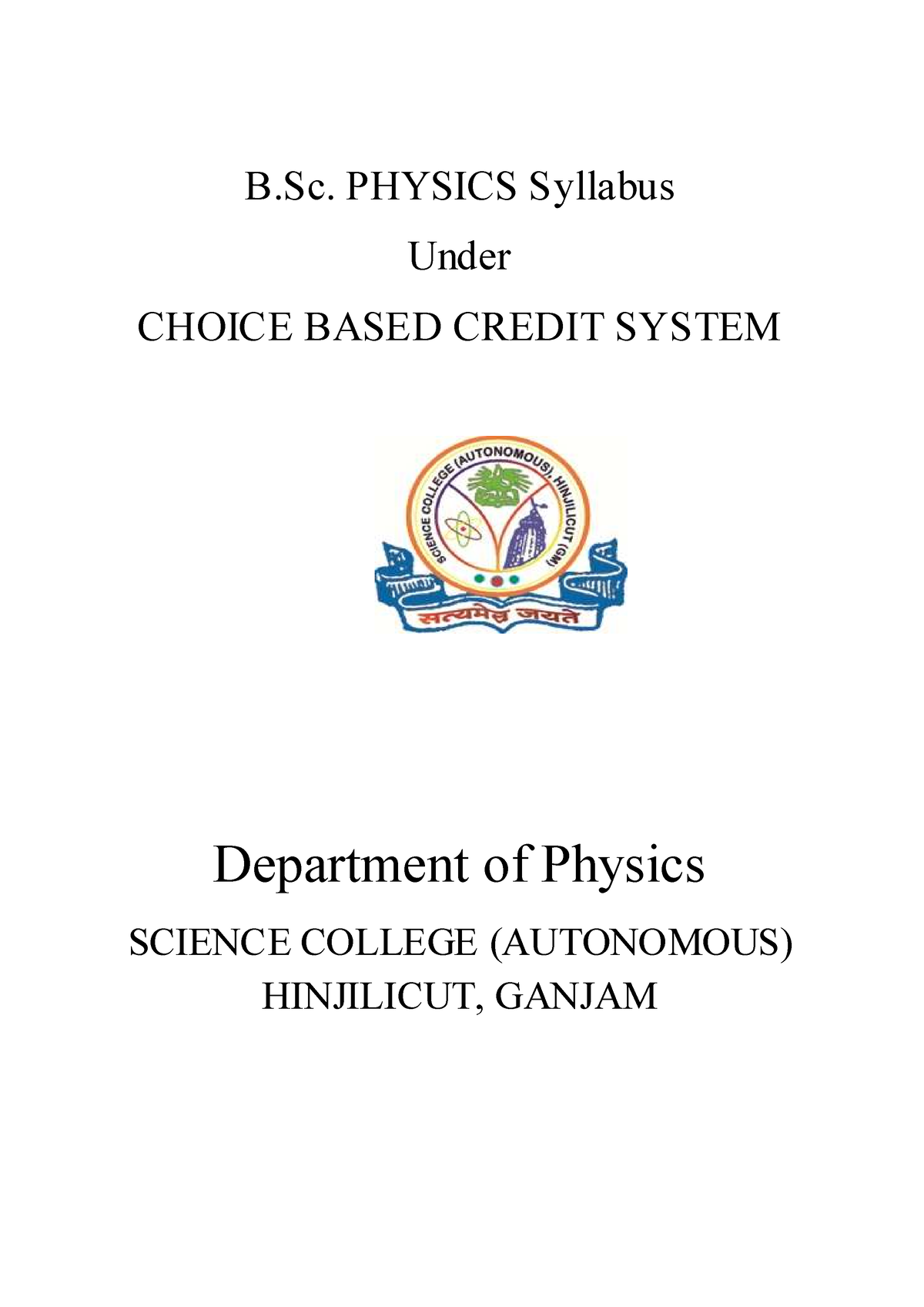 Department Of Physics - B. PHYSICS Syllabus Under CHOICE BASED CREDIT ...