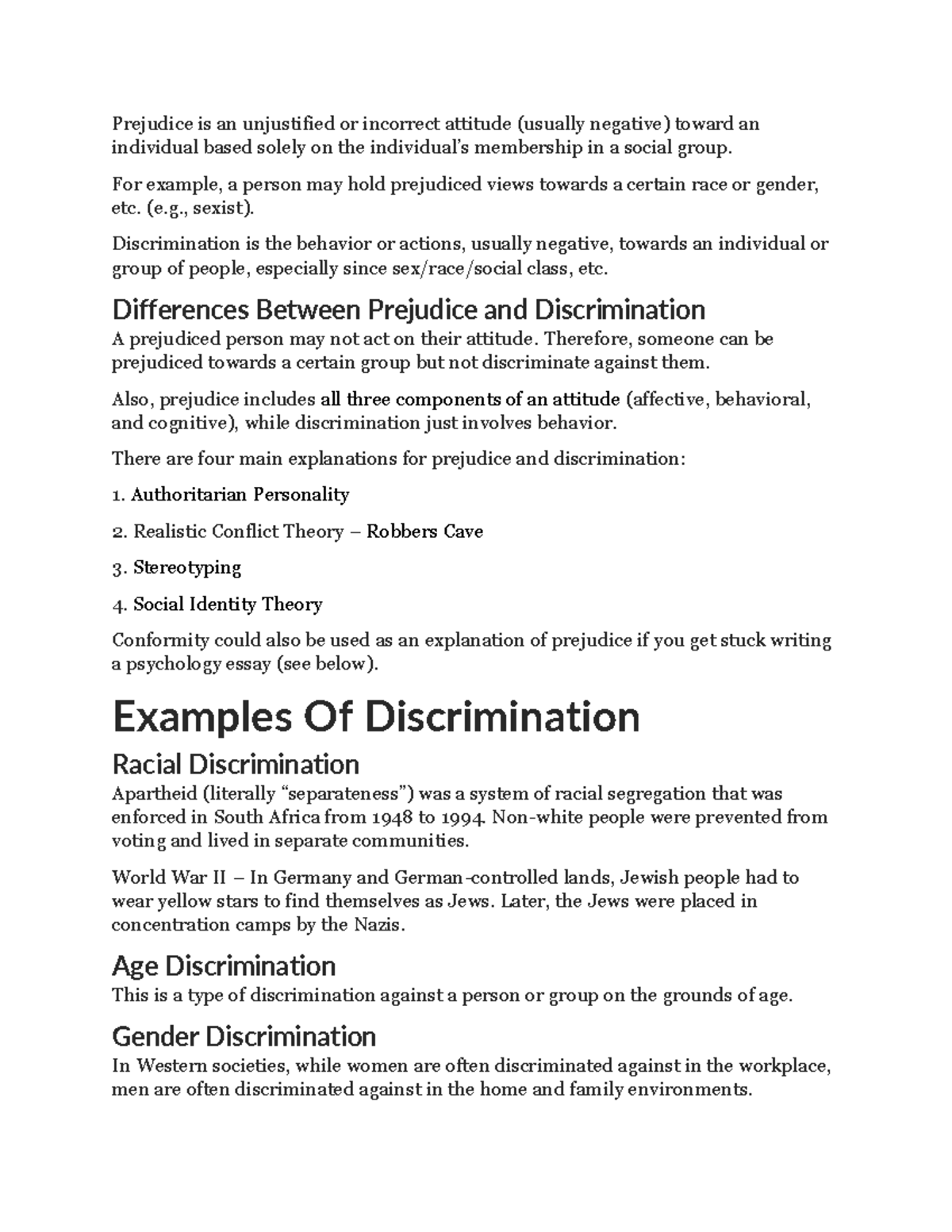 prejudice and discrimination psychology essay