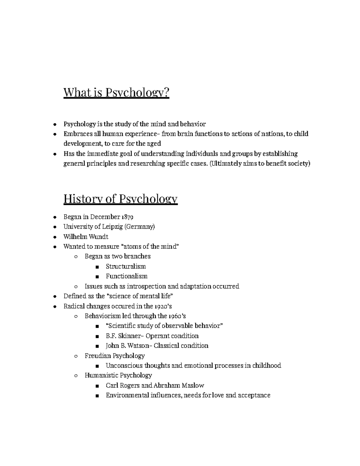 Psychology 101 Ch. 1 Notes - What Is Psychology? Psychology Is The ...