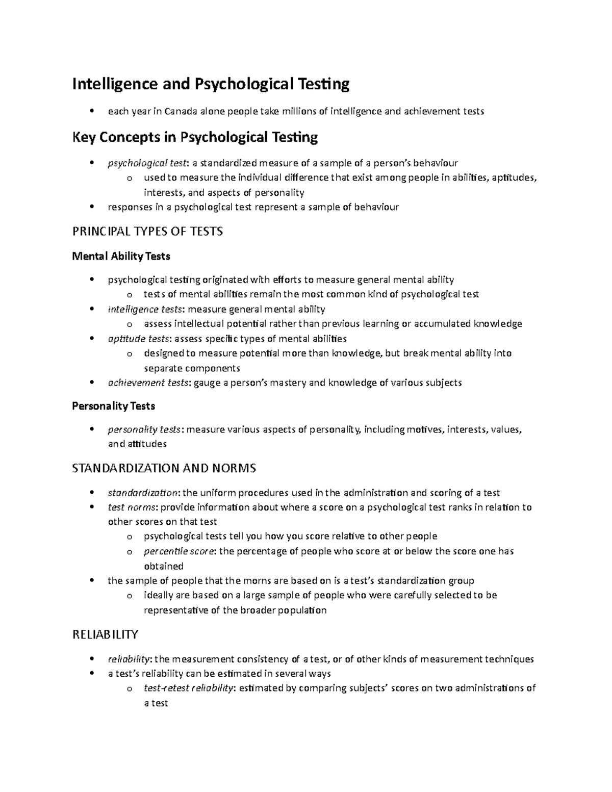 Unit 3 - Unit 3 - Intelligence and Psychological Testing each year in Canada alone people take ...