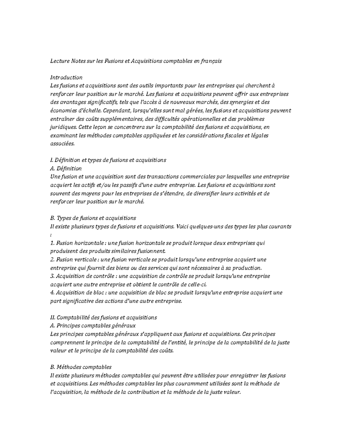 Accounting for Mergers and Acquisitions Study Notes - Lecture Notes sur ...