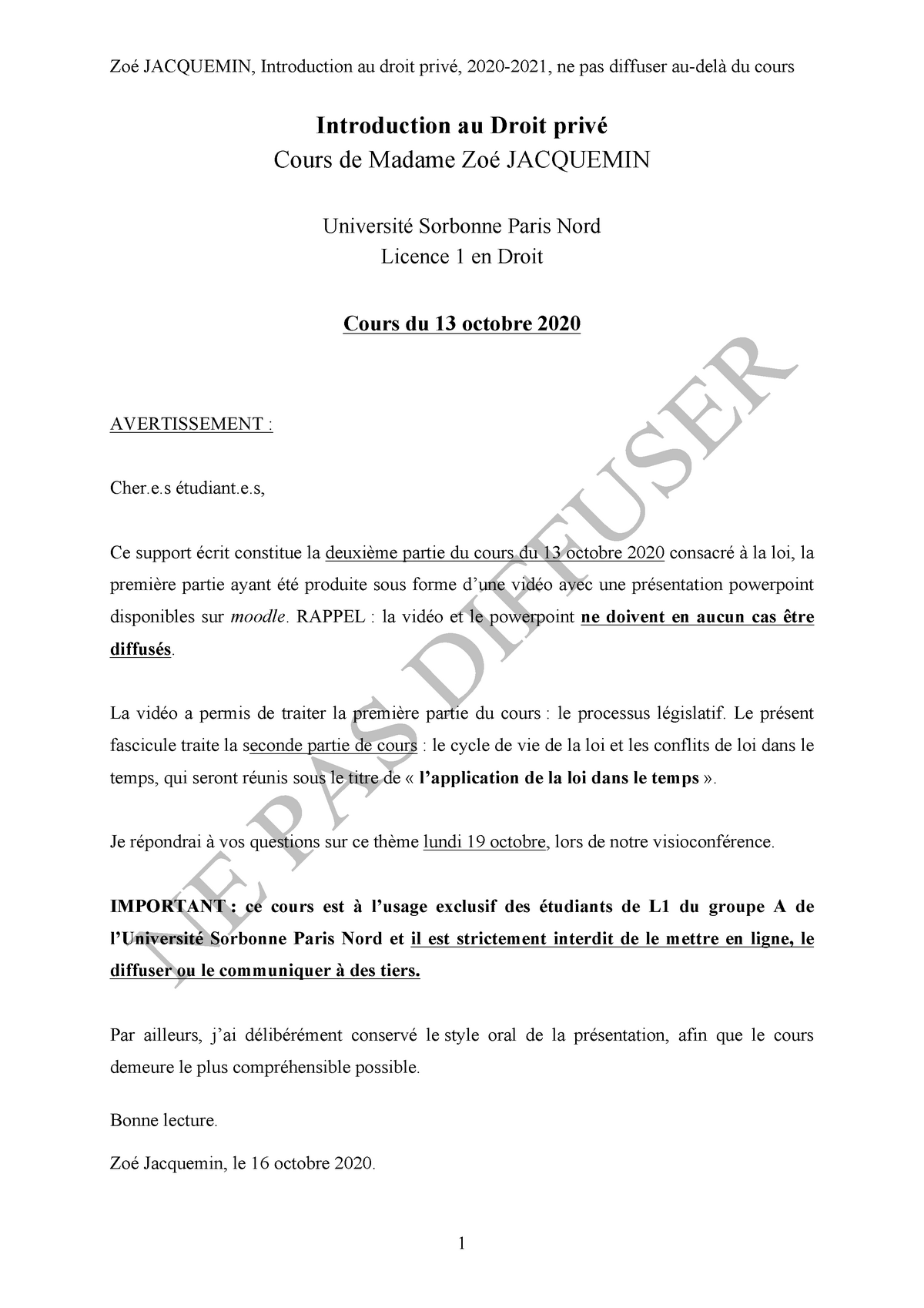 dissertation juridique l'application de la loi dans le temps