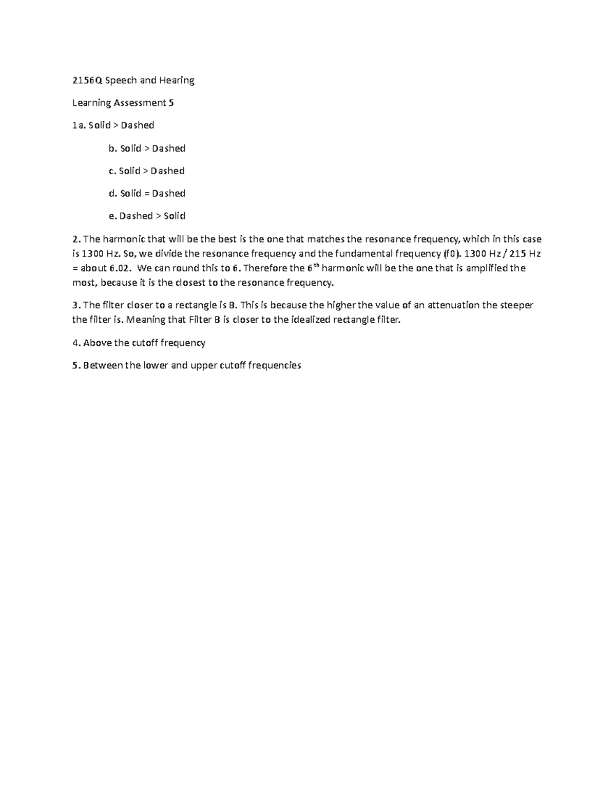 2156Q Speech and Hearing LA 5 answers 2156Q Speech and Hearing