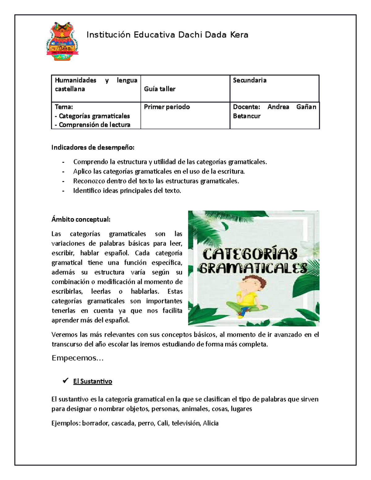 a 951 Humanidades Y Lengua Castellana Guia Taller Secundaria Tema Categorias Studocu