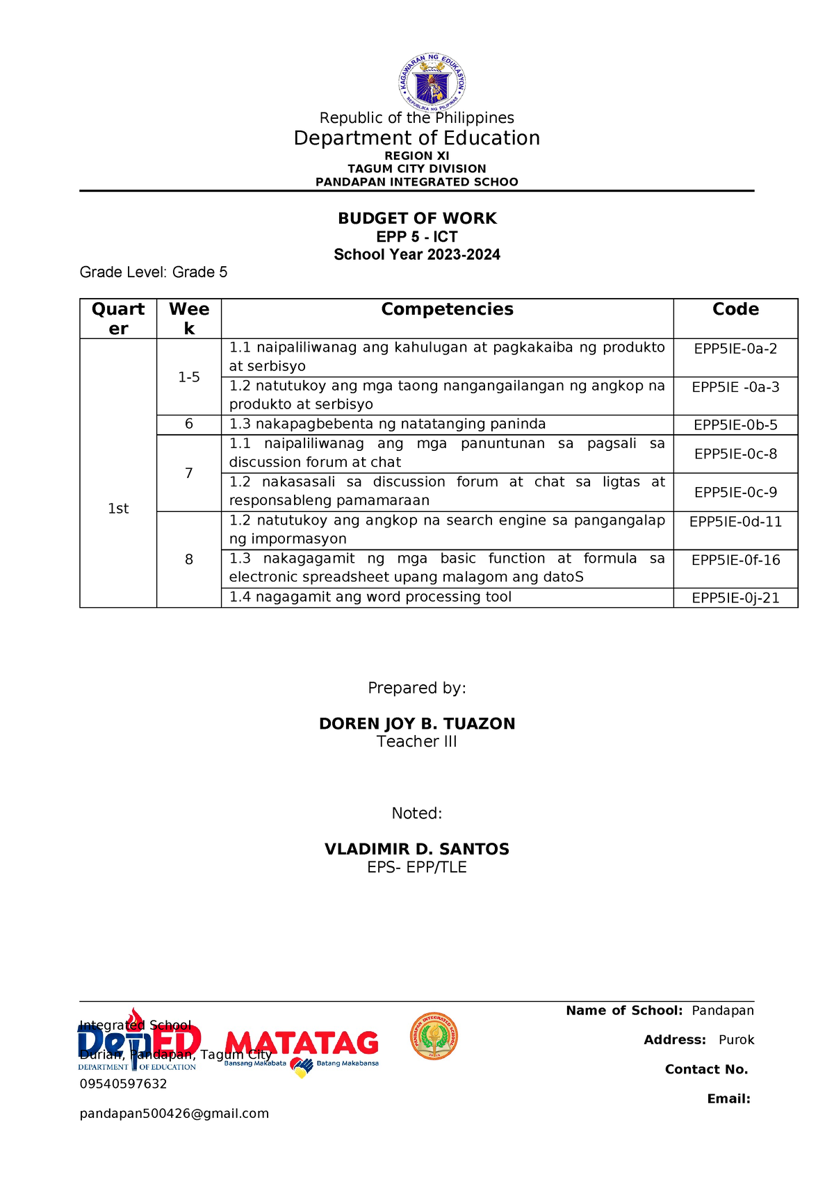 PIS BOW EPP 5- ICT - Republic of the Philippines Department of ...