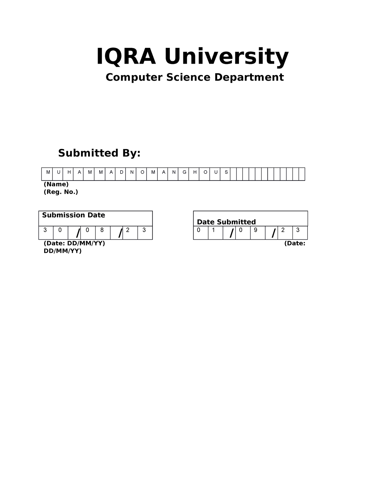 iqra university assignment title page