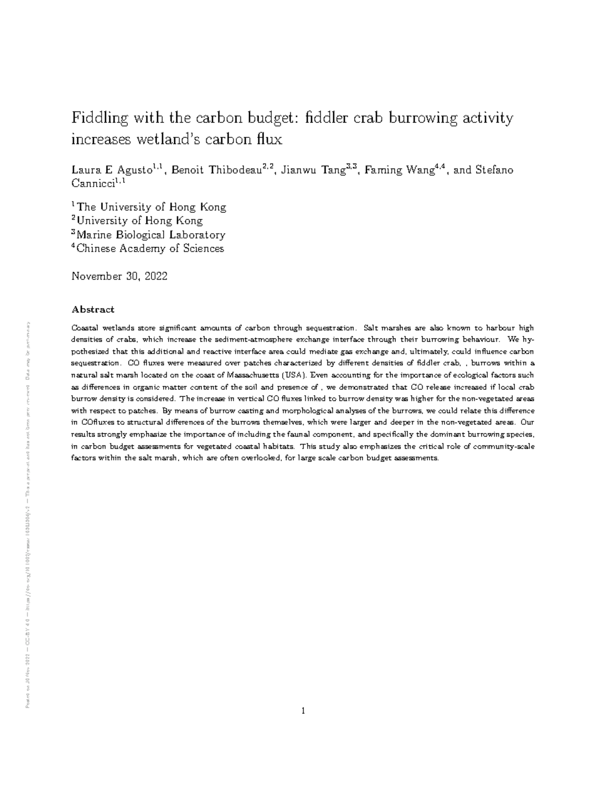 Fiddler crab burrowing Notes - Posted on 30 Nov 2022 — CC-BY 4 — doi/10 ...