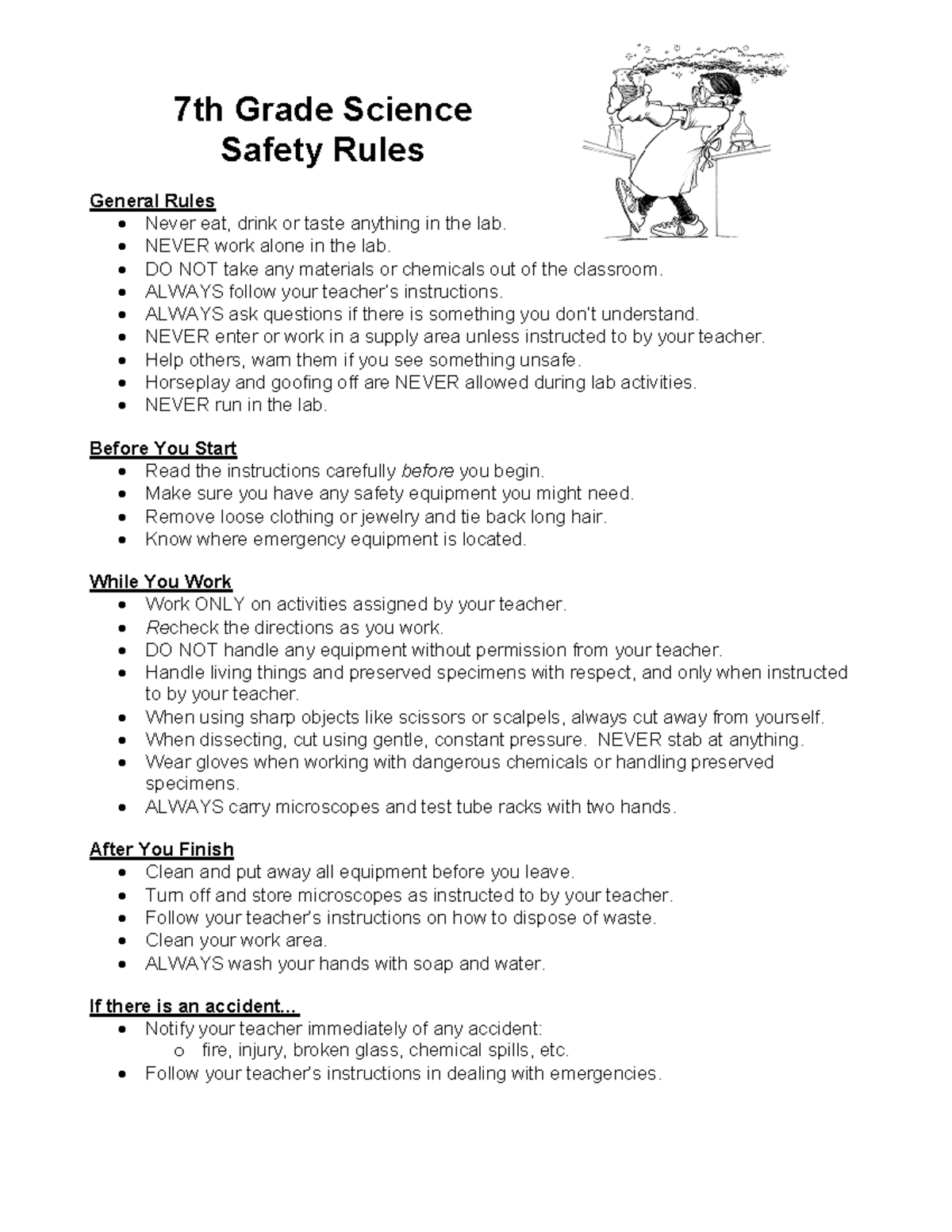 Mrs Gonzalez Lab Safety Rules 7th Grade Science Safety Rules General