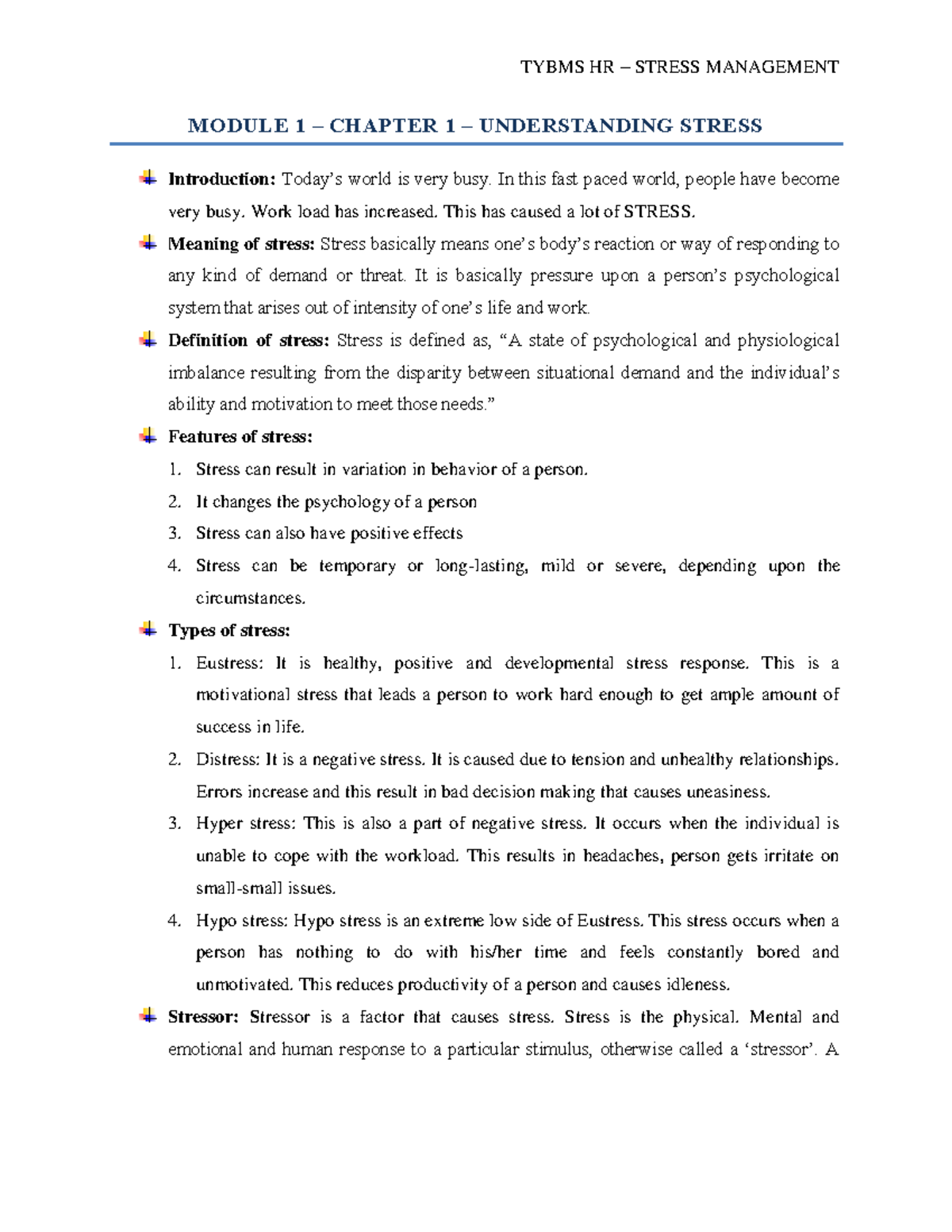 Upload 7 - stress related - MODULE 1 – CHAPTER 1 – UNDERSTANDING STRESS ...