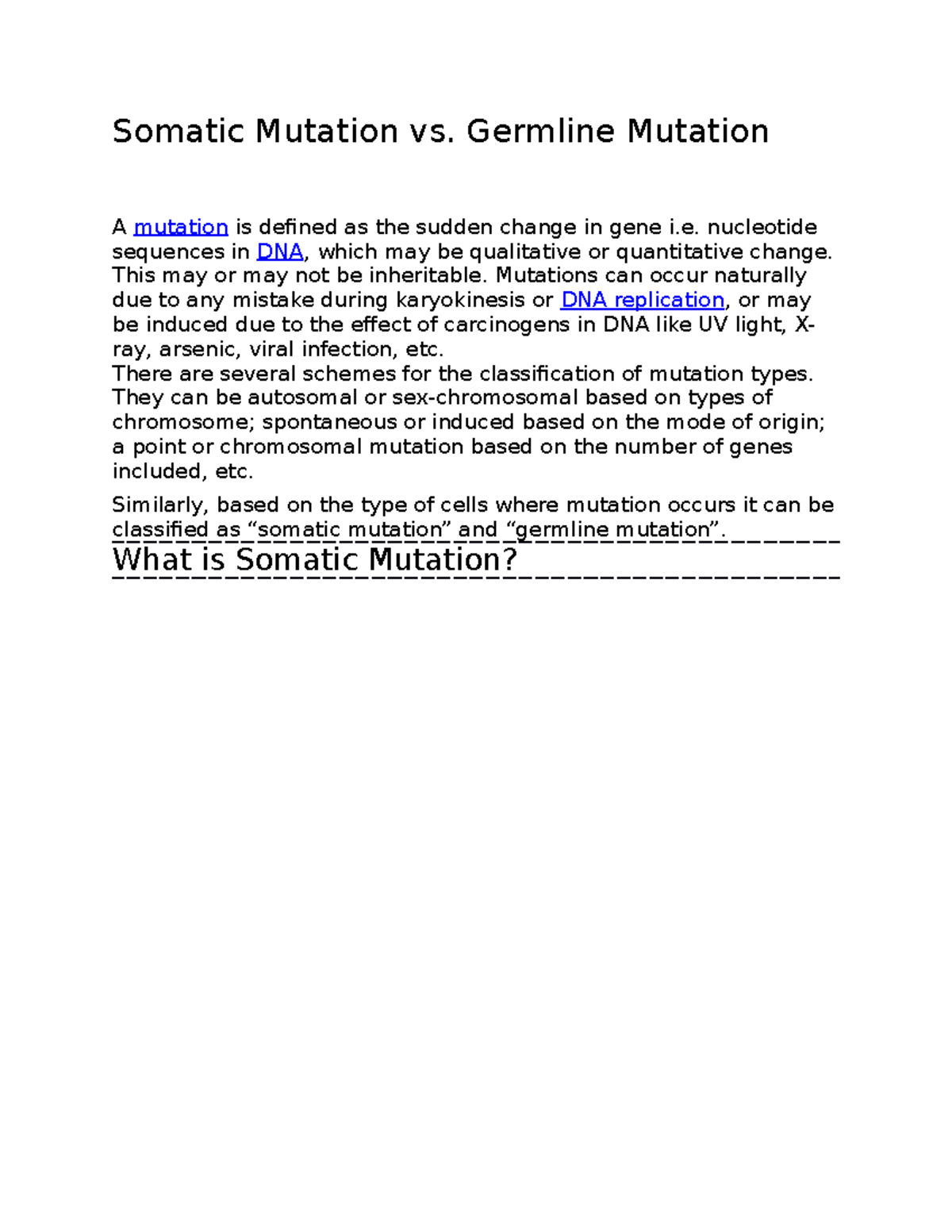 Somatic Mutation vs. Germline Mutation - Somatic Mutation vs. Germline ...