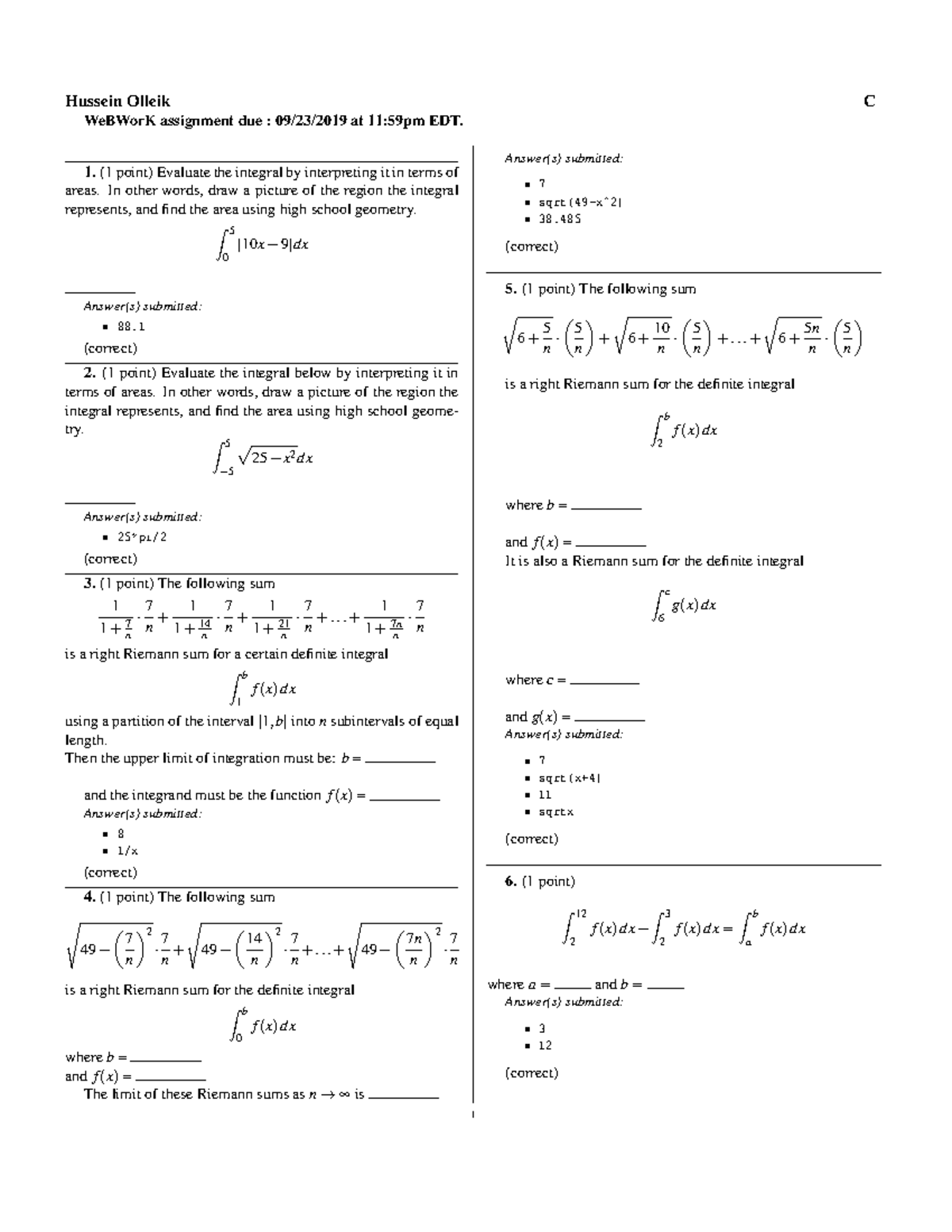 MATH 205 Fall 2019 - assign 1 answers - StuDocu