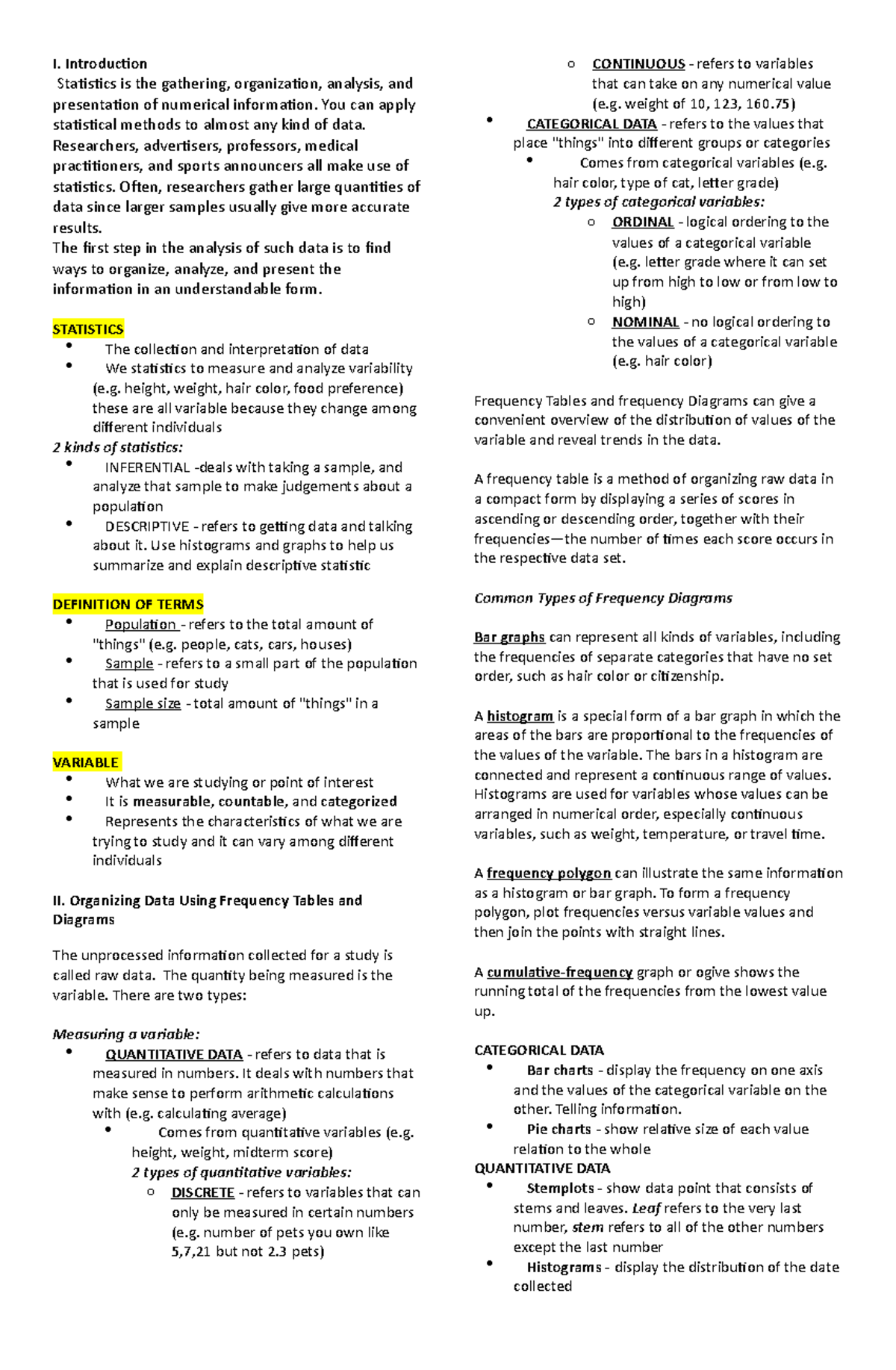 MMW - Mathematics in Modern World lecture notes about Statistics - I ...