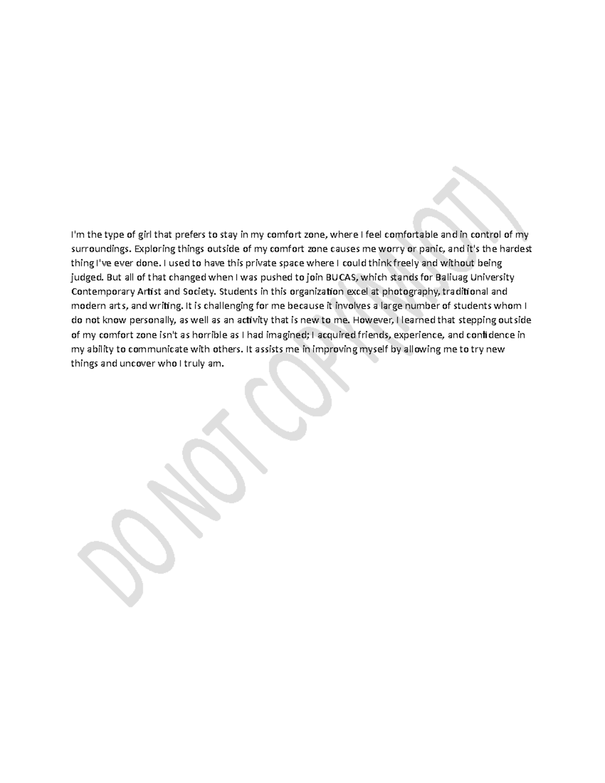 22 eSSAY I'm the type of girl that prefers to stay in my comfort