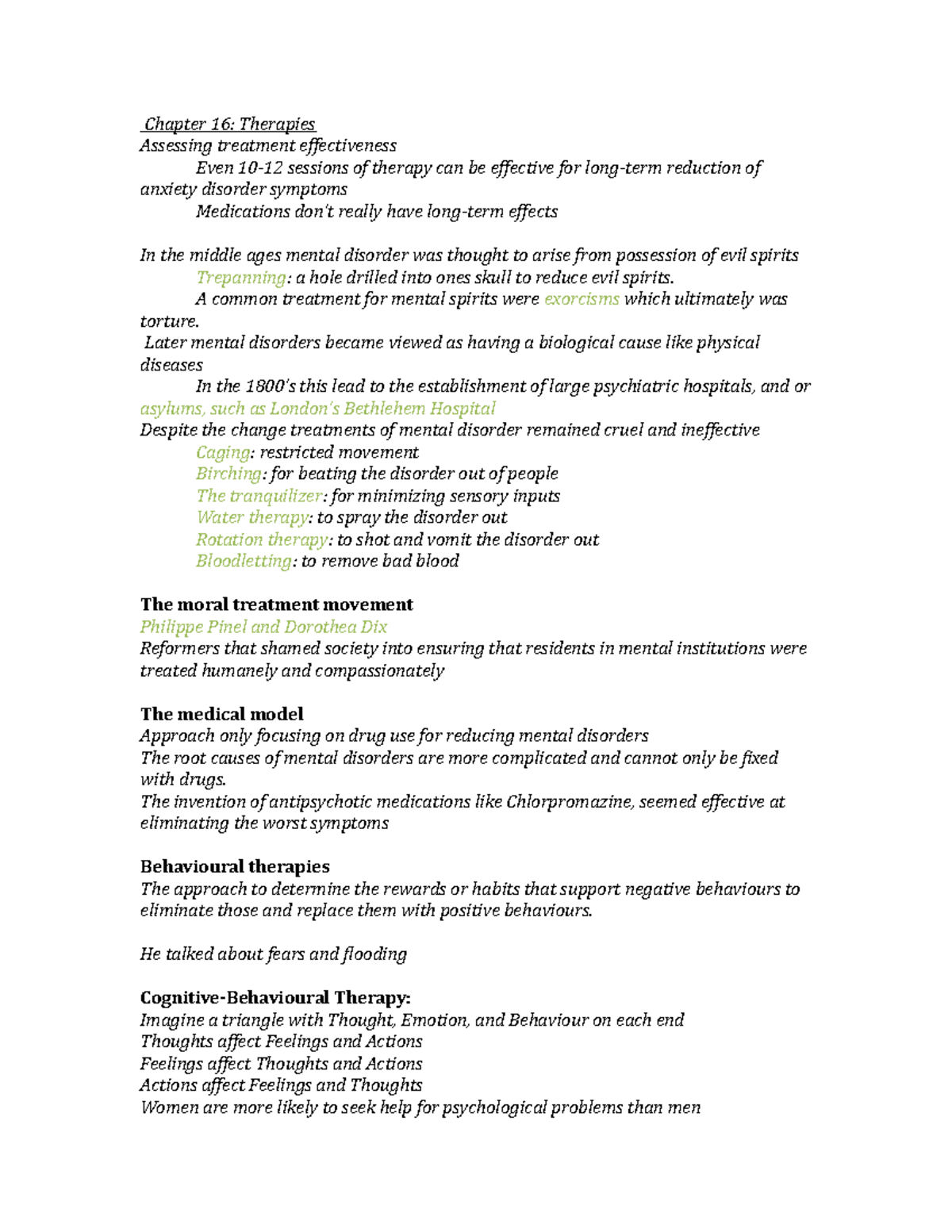 Chapter 16 - Lecture Notes 16 - Chapter 16: Therapies Assessing ...