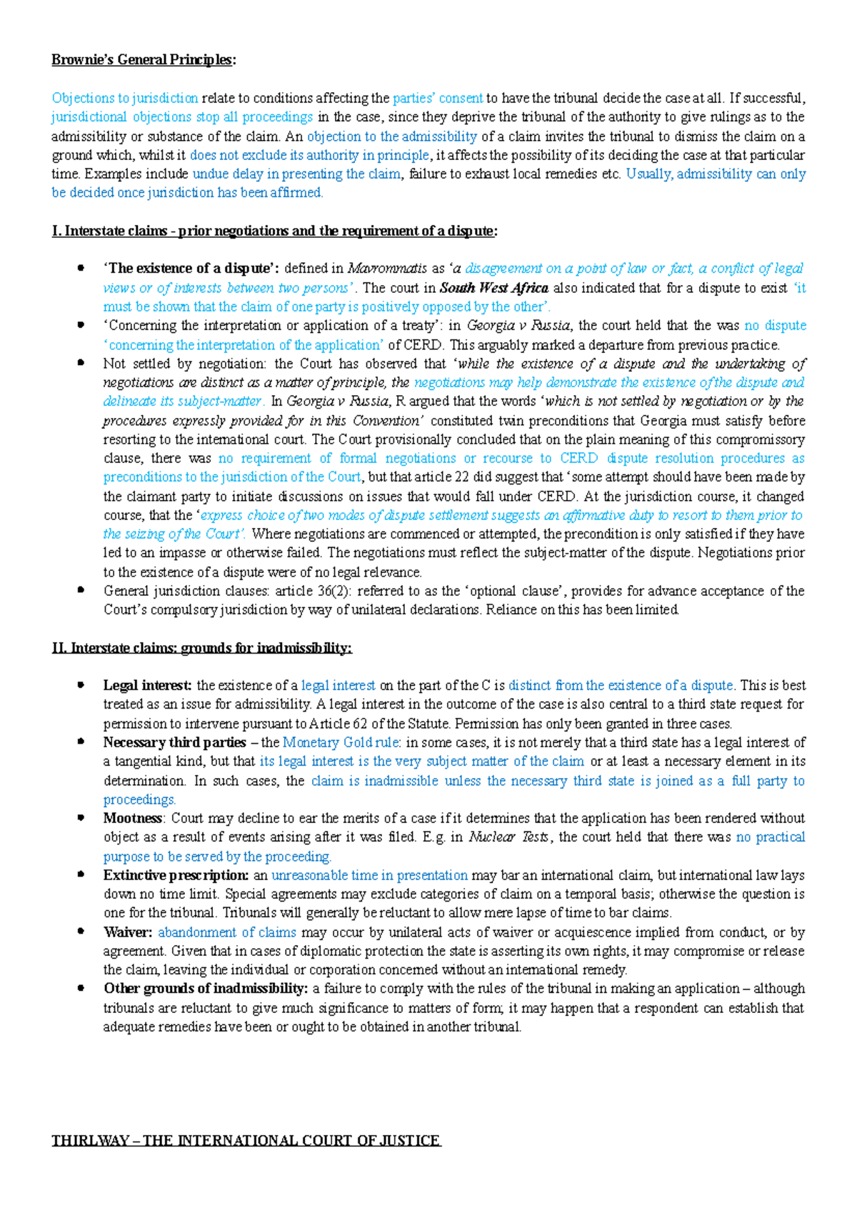 International Dispute Settlement - Compulsory Jurisdiction - Brownie’s ...