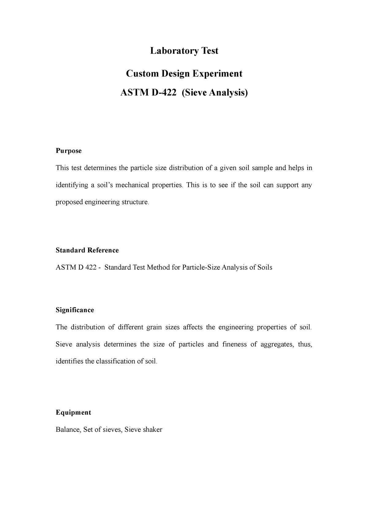 Laboratory Report Sieve Analysis Laboratory Test Custom Design