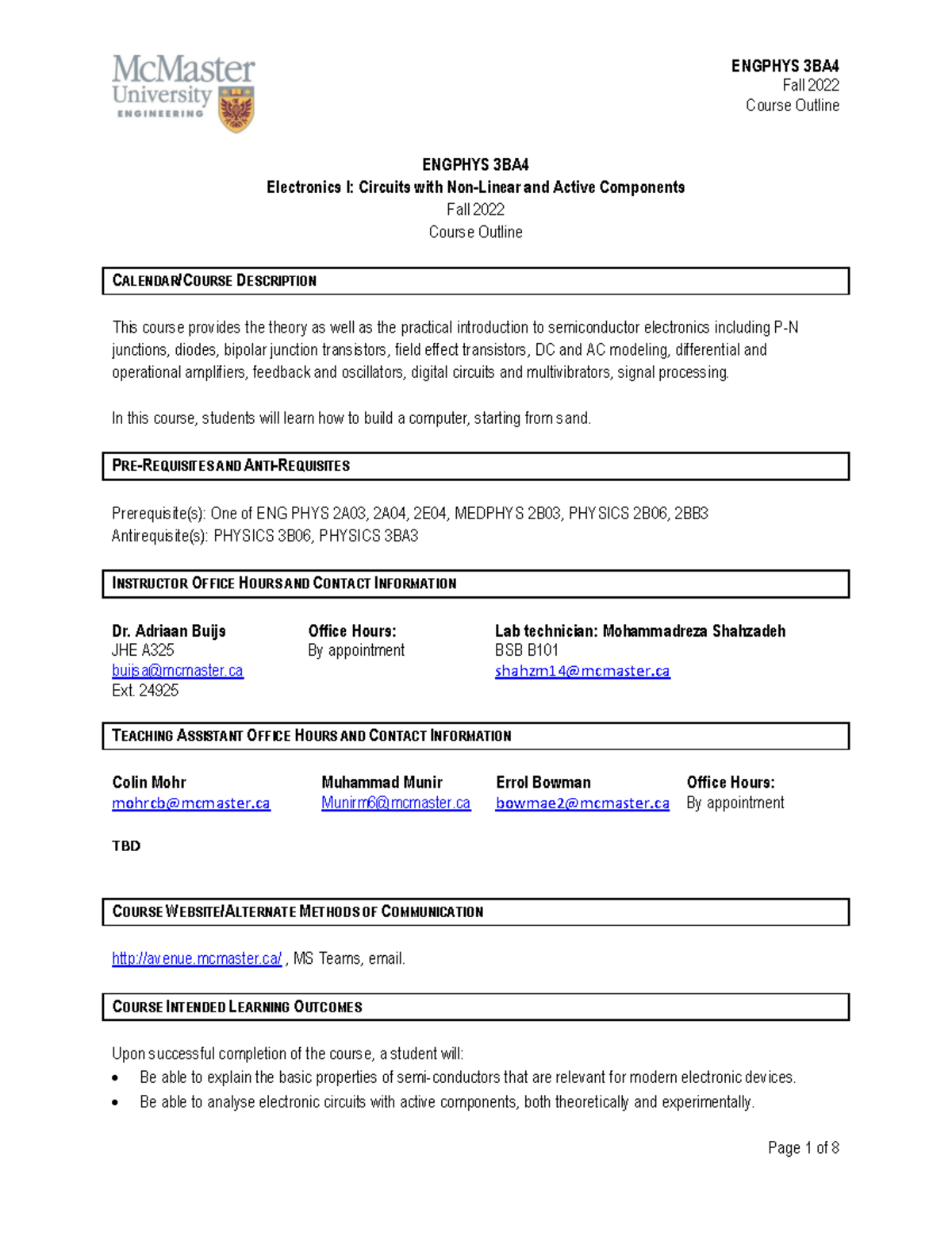 Course Outline 3BA4 2022 v1 - Fall 2022 Course Outline ENGPHYS 3BA 4 ...