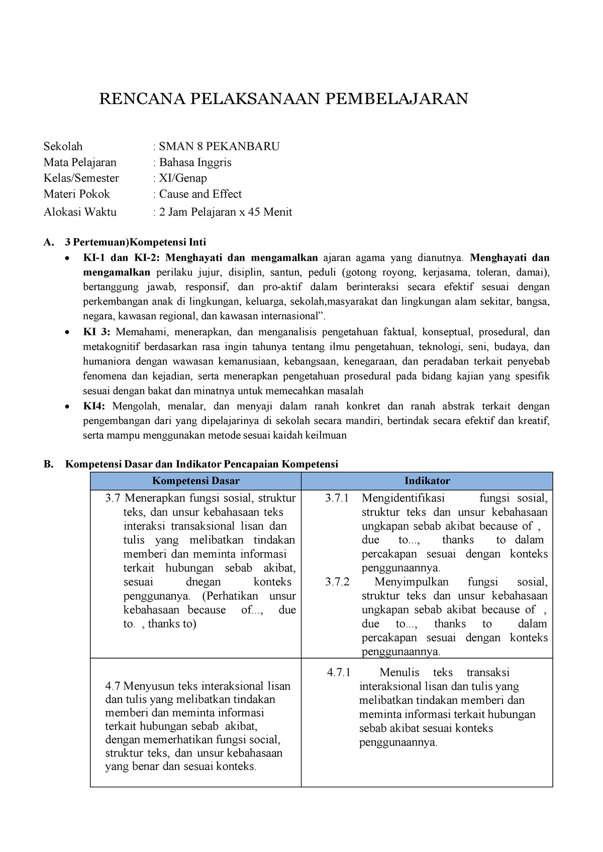 RPP Asesmen T1 - DONE - RENCANA PELAKSANAAN PEMBELAJARAN Sekolah : SMAN ...