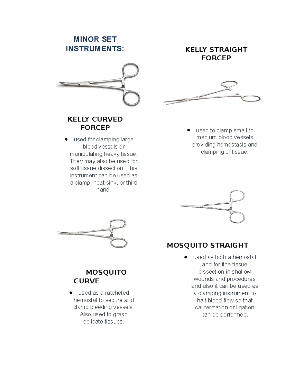 OR Instruments heue MINOR SET INSTRUMENTS KELLY CURVED FORCEP